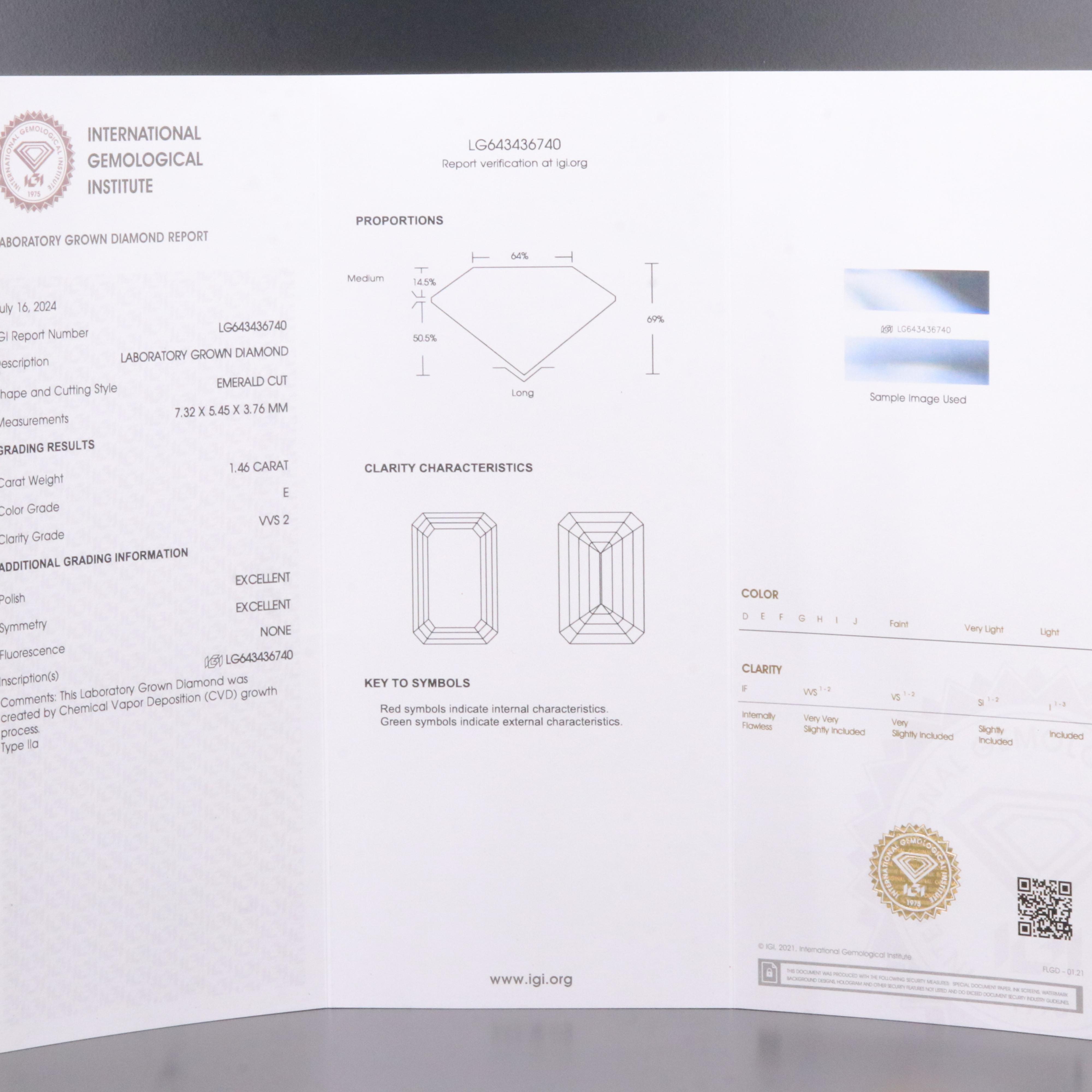 Loose 1.46 CT Lab Grown Diamond with IGI Report