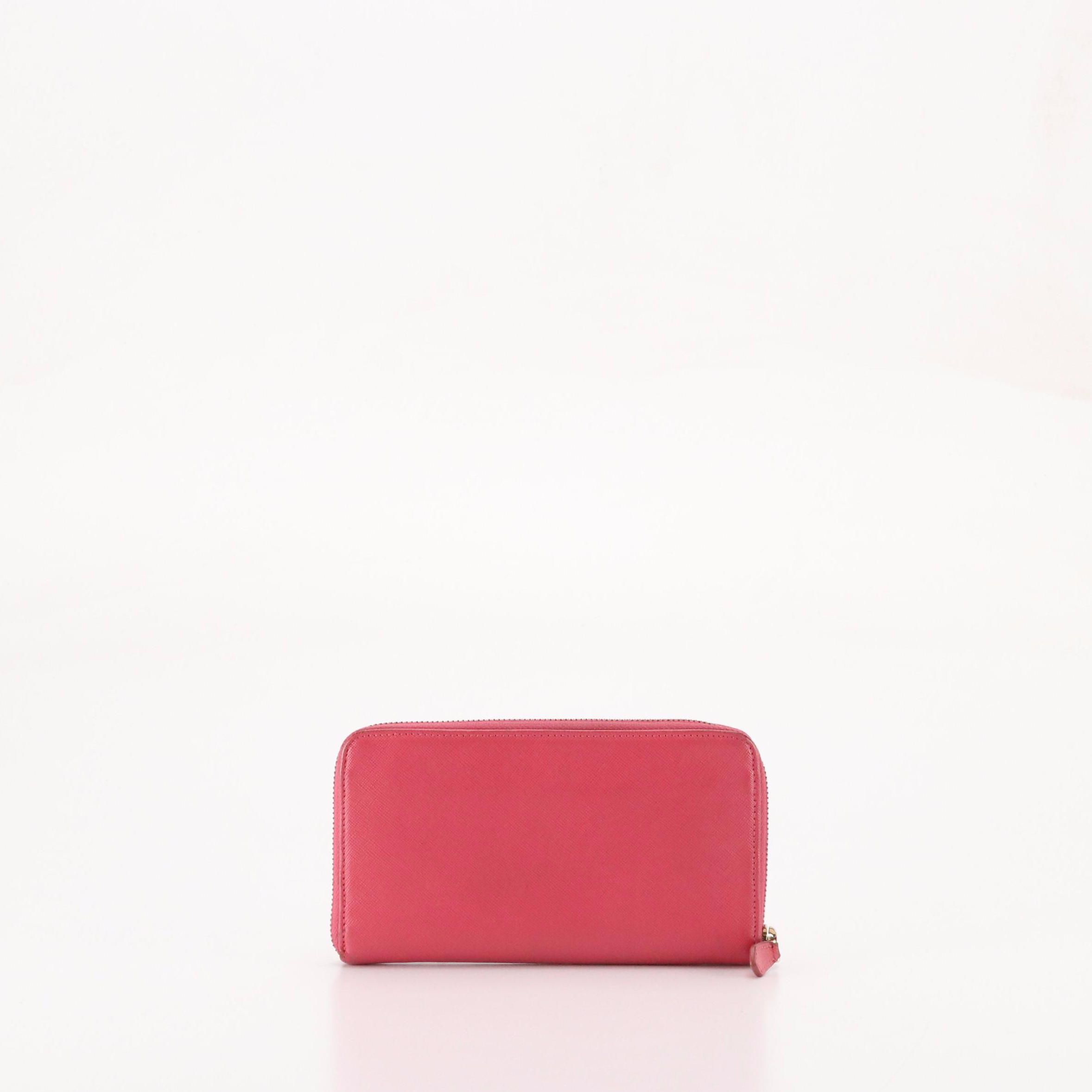 Prada Pink Saffiano Leather Bow Zip-Around Wallet