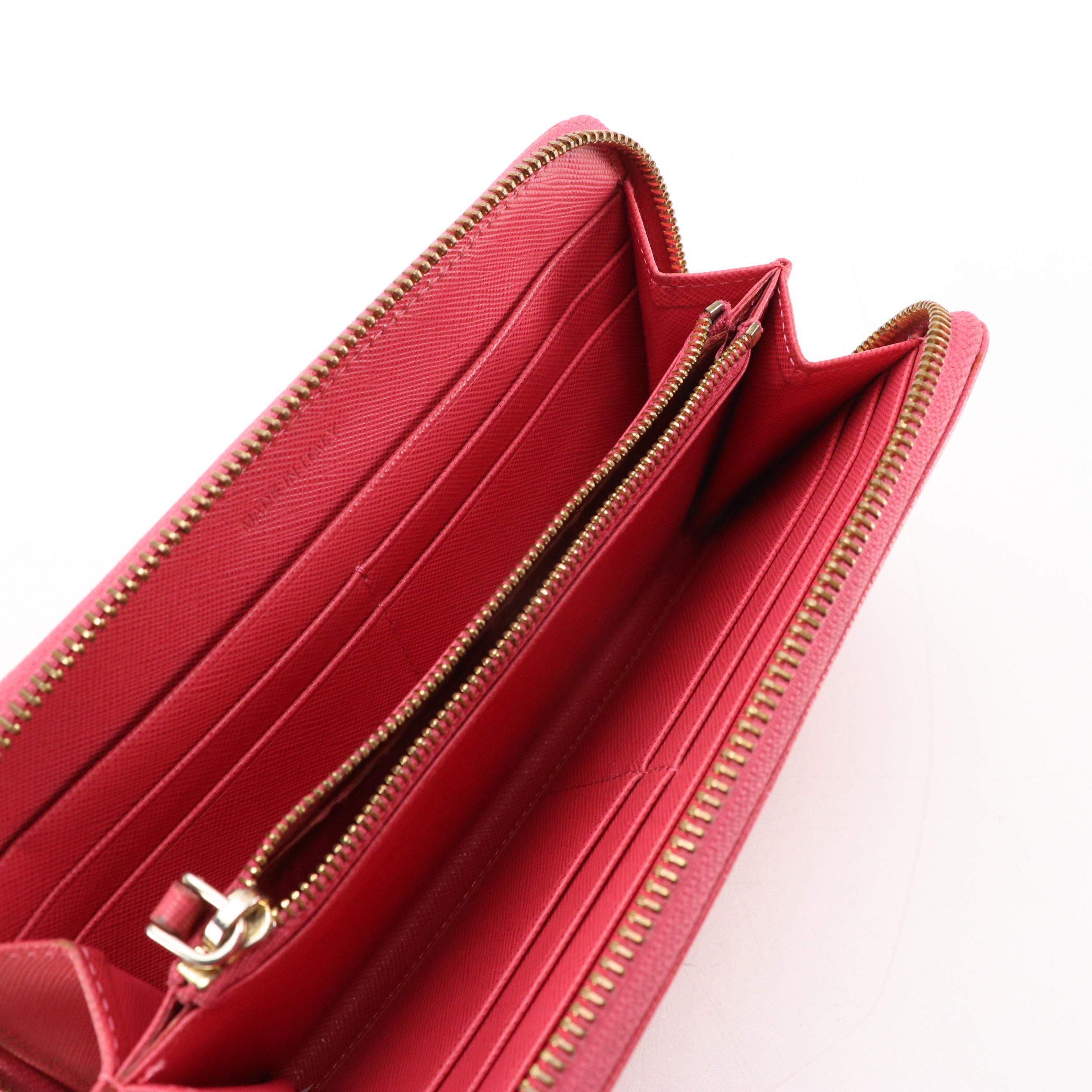 Prada Pink Saffiano Leather Bow Zip-Around Wallet