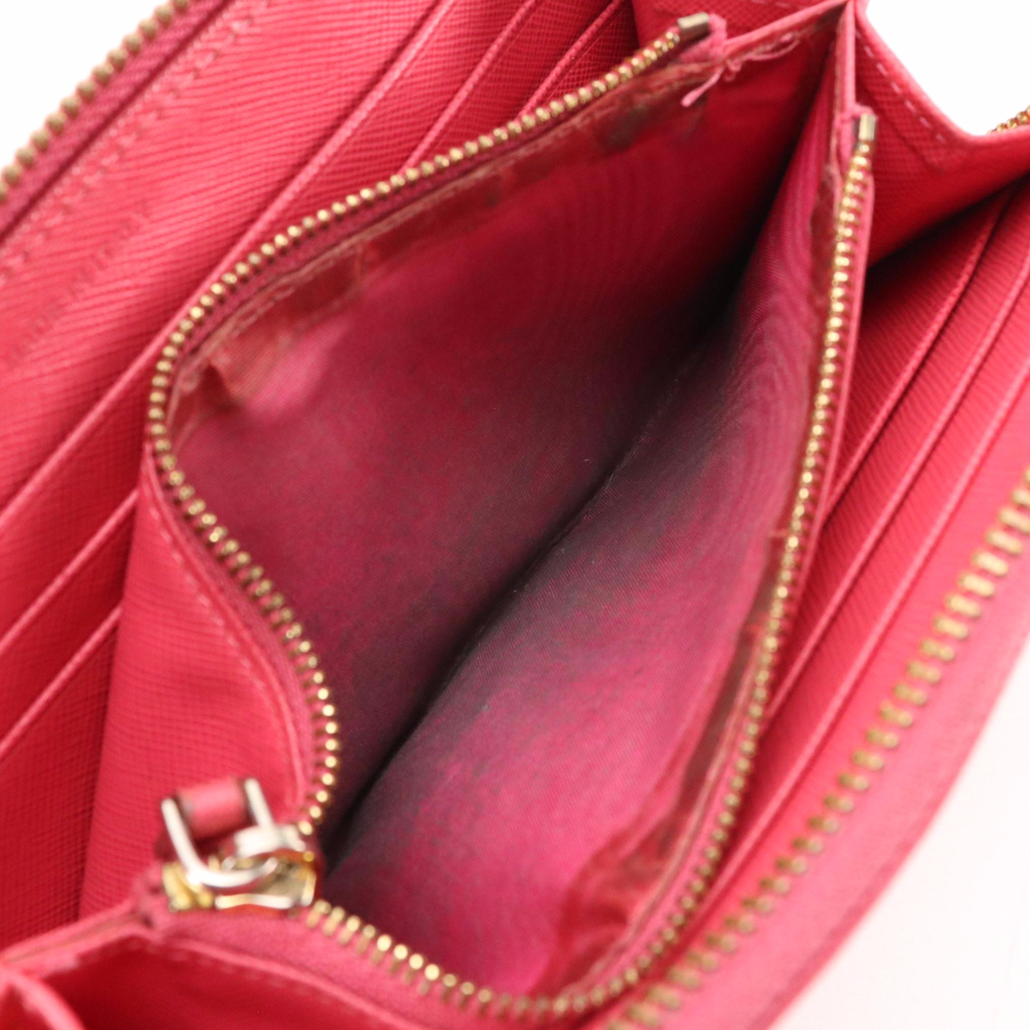 Prada Pink Saffiano Leather Bow Zip-Around Wallet