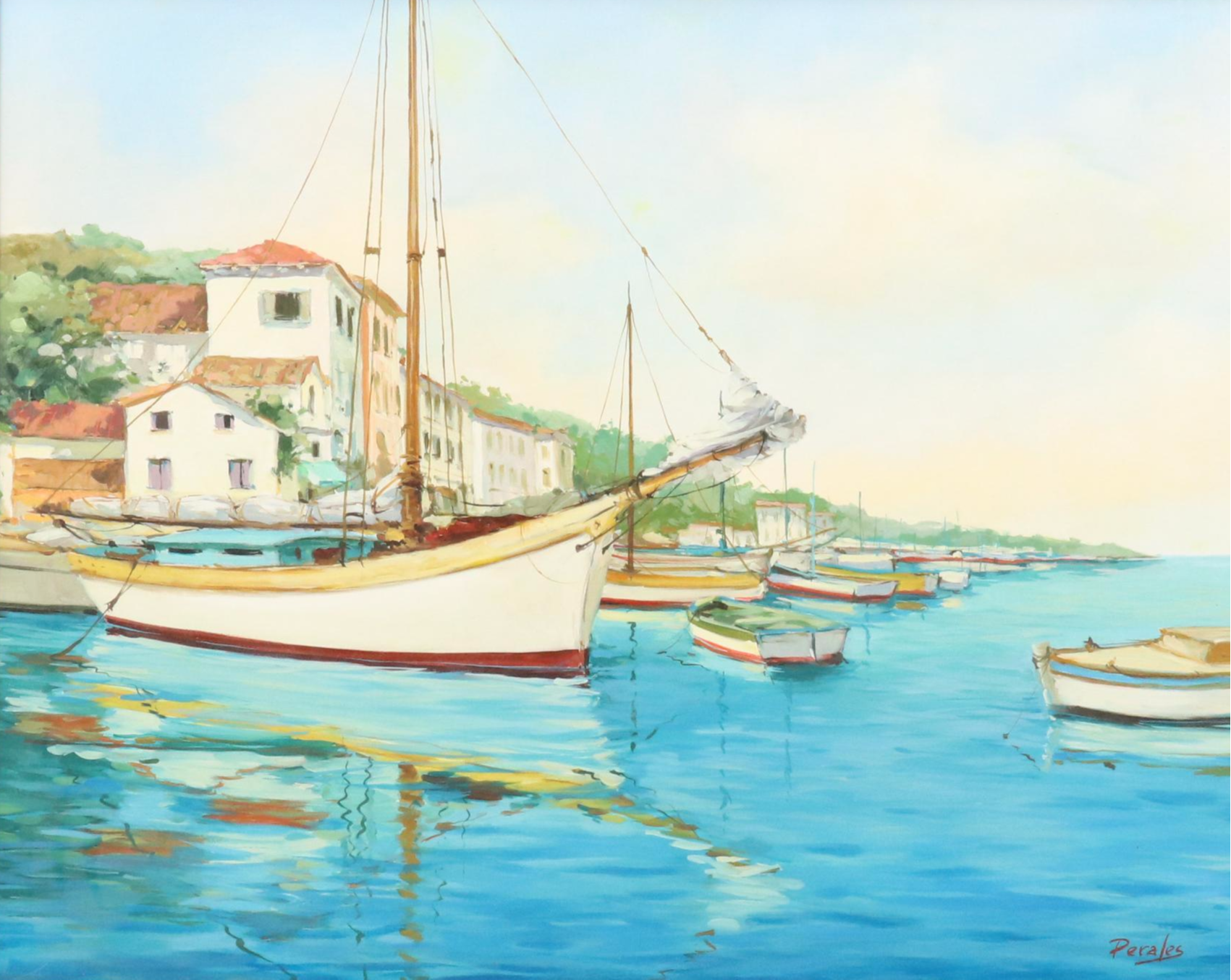 Cesar Perales Oil Painting "Harbor," 21st Century