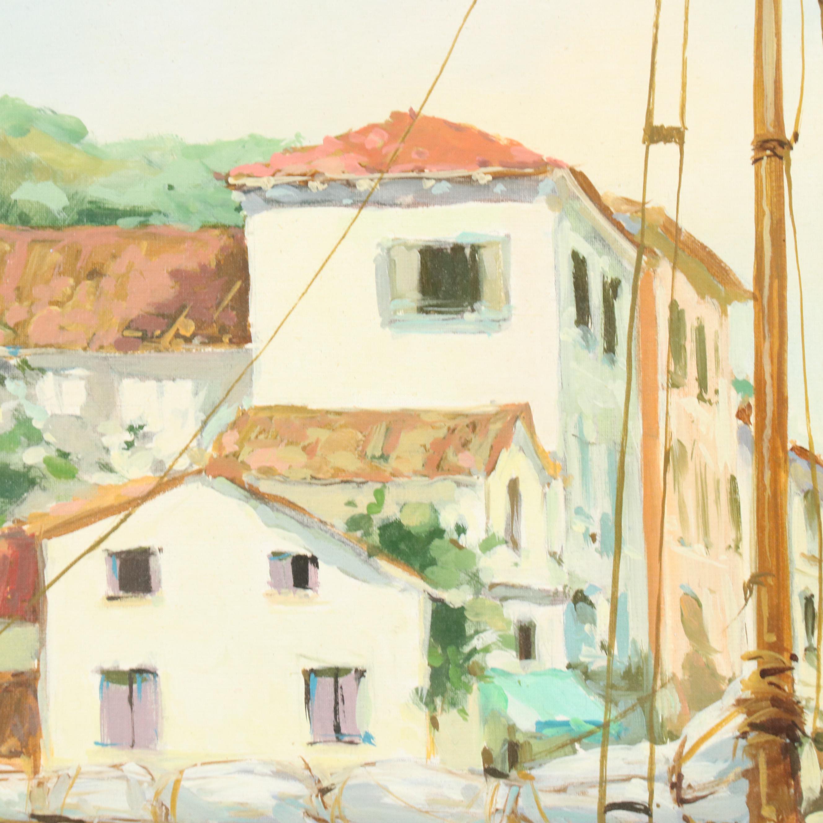 Cesar Perales Oil Painting "Harbor," 21st Century