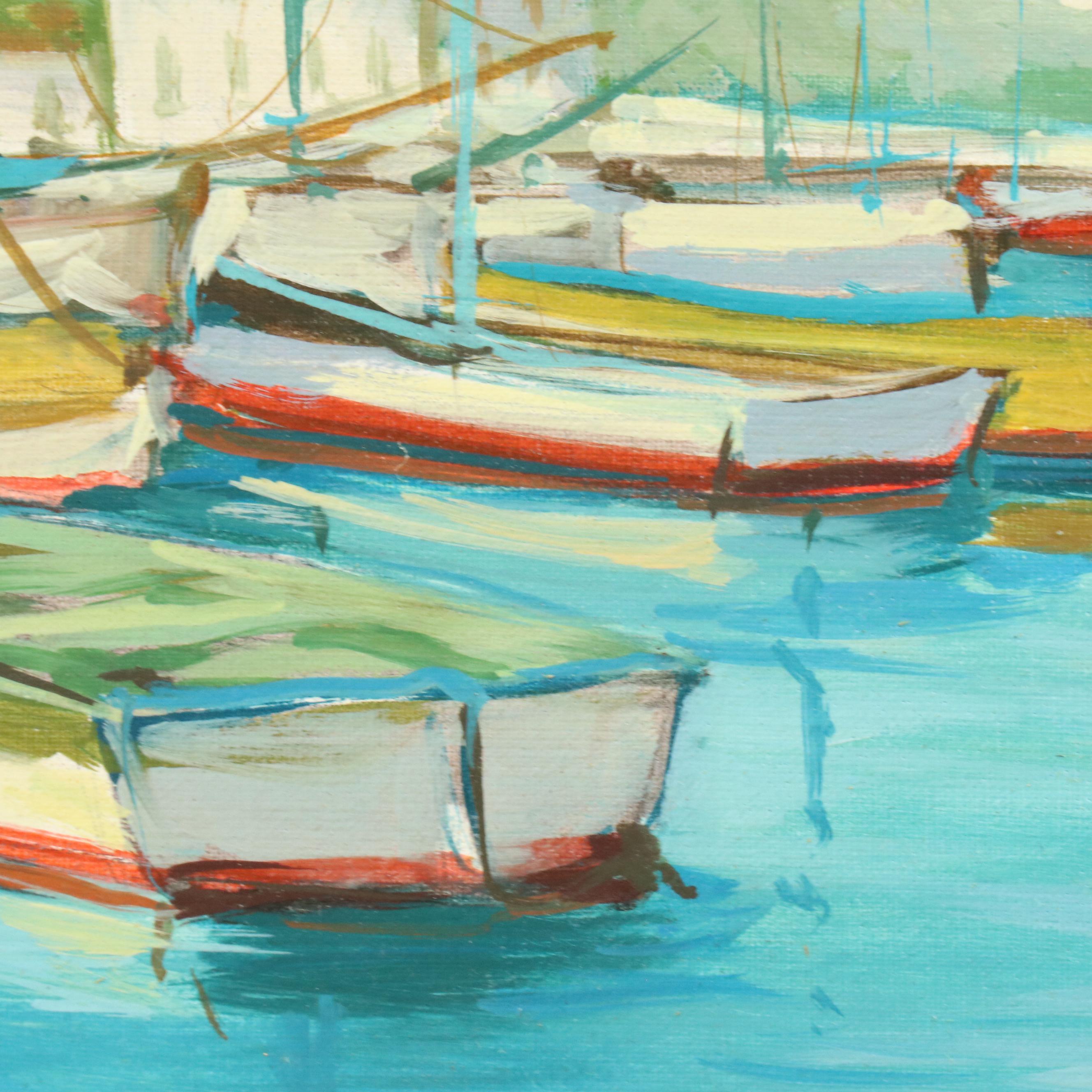 Cesar Perales Oil Painting "Harbor," 21st Century