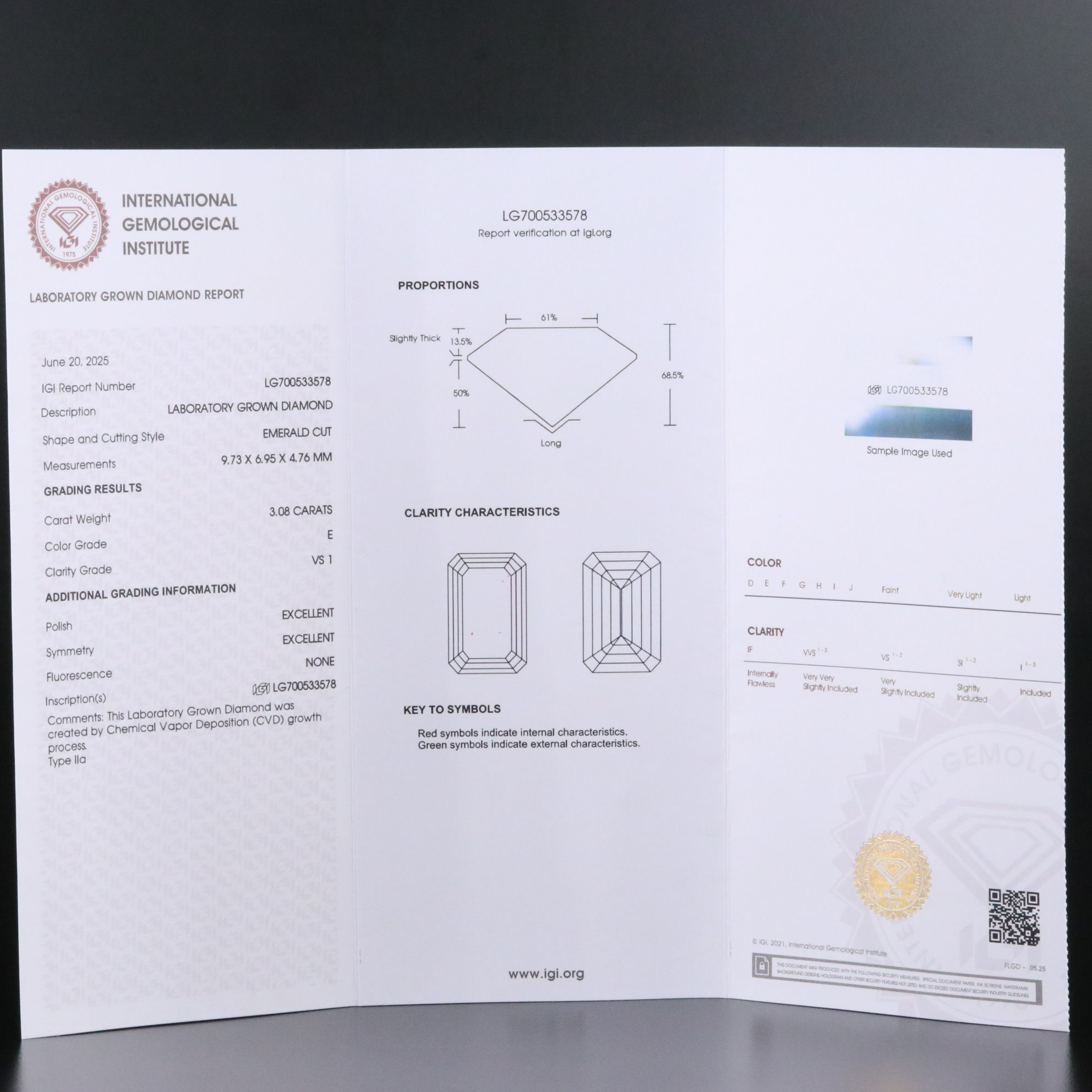 14K 3.08 CT Lab Grown Diamond Solitaire Pendant with IGI Report