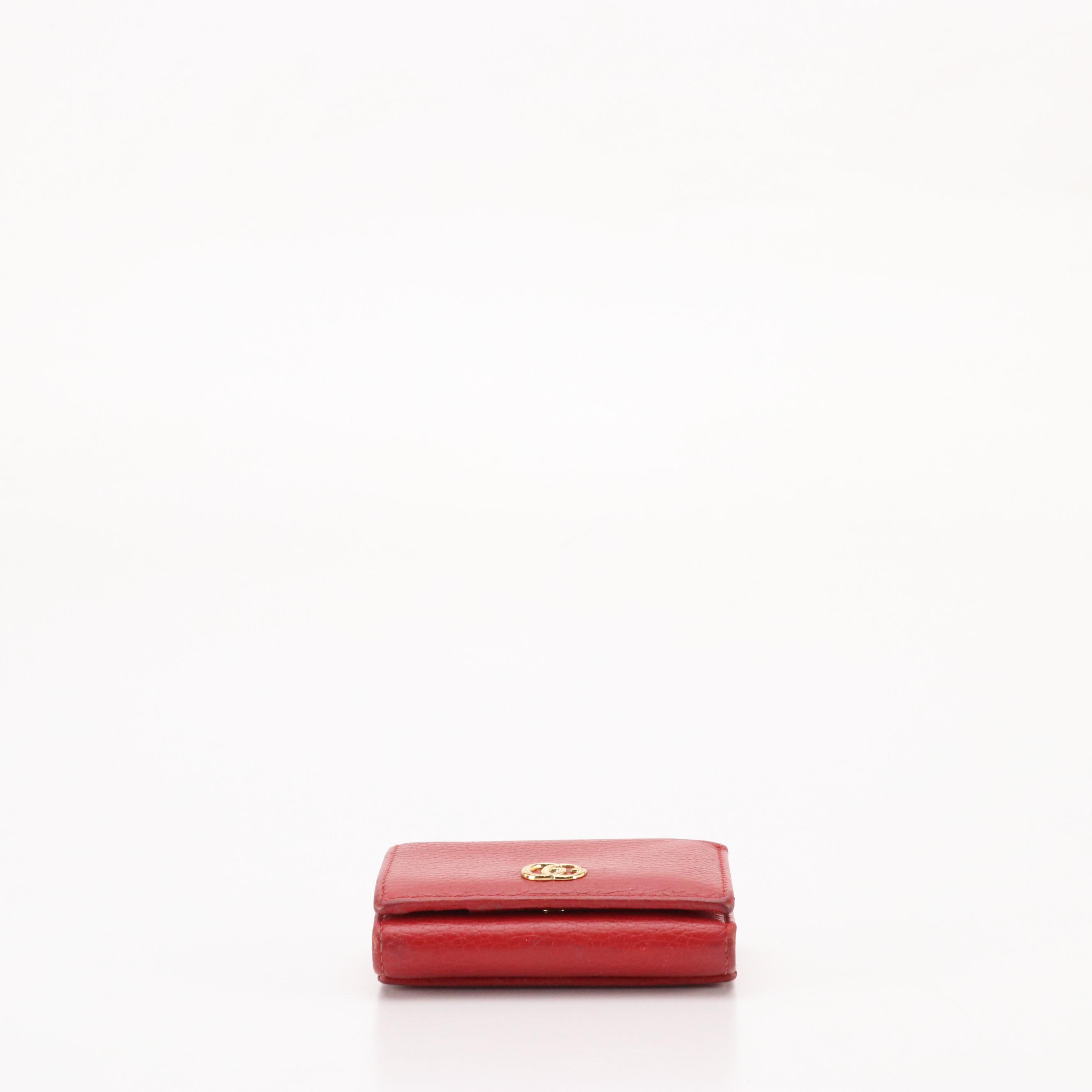 Gucci Compact Wallet in Red Calfskin Grain Leather