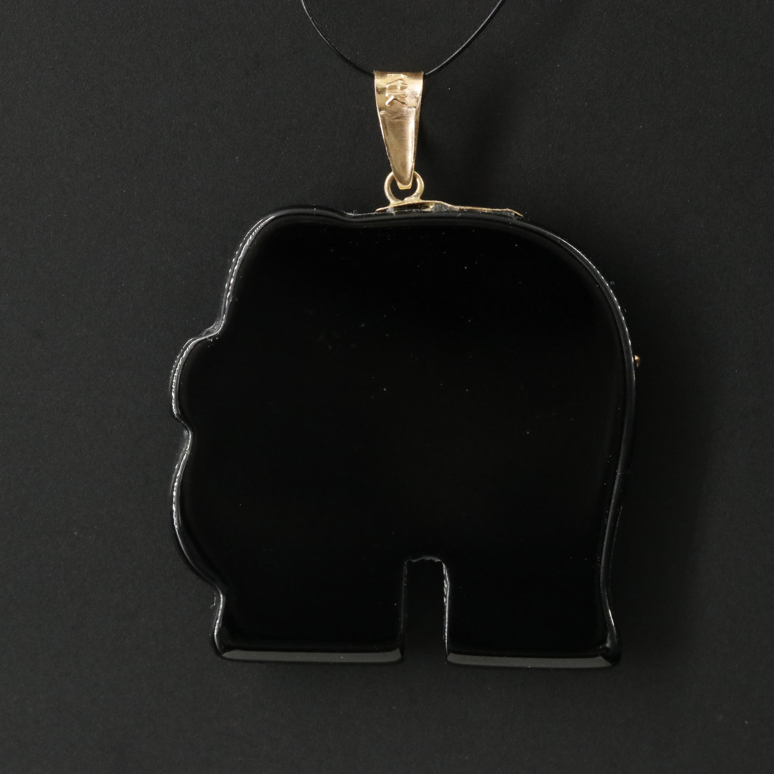 14K Black Onyx Longevity Elephant Pendant