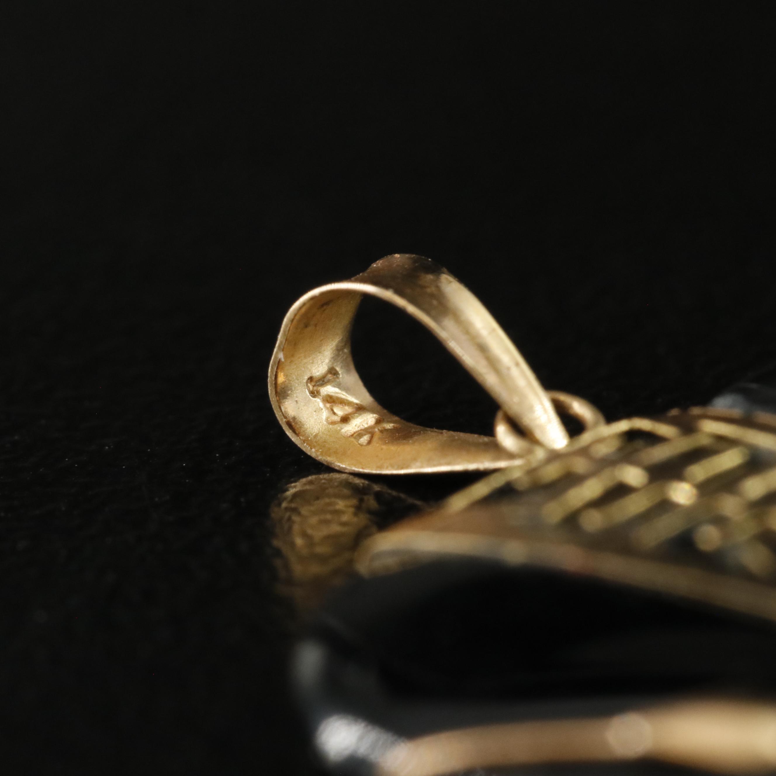 14K Black Onyx Longevity Elephant Pendant