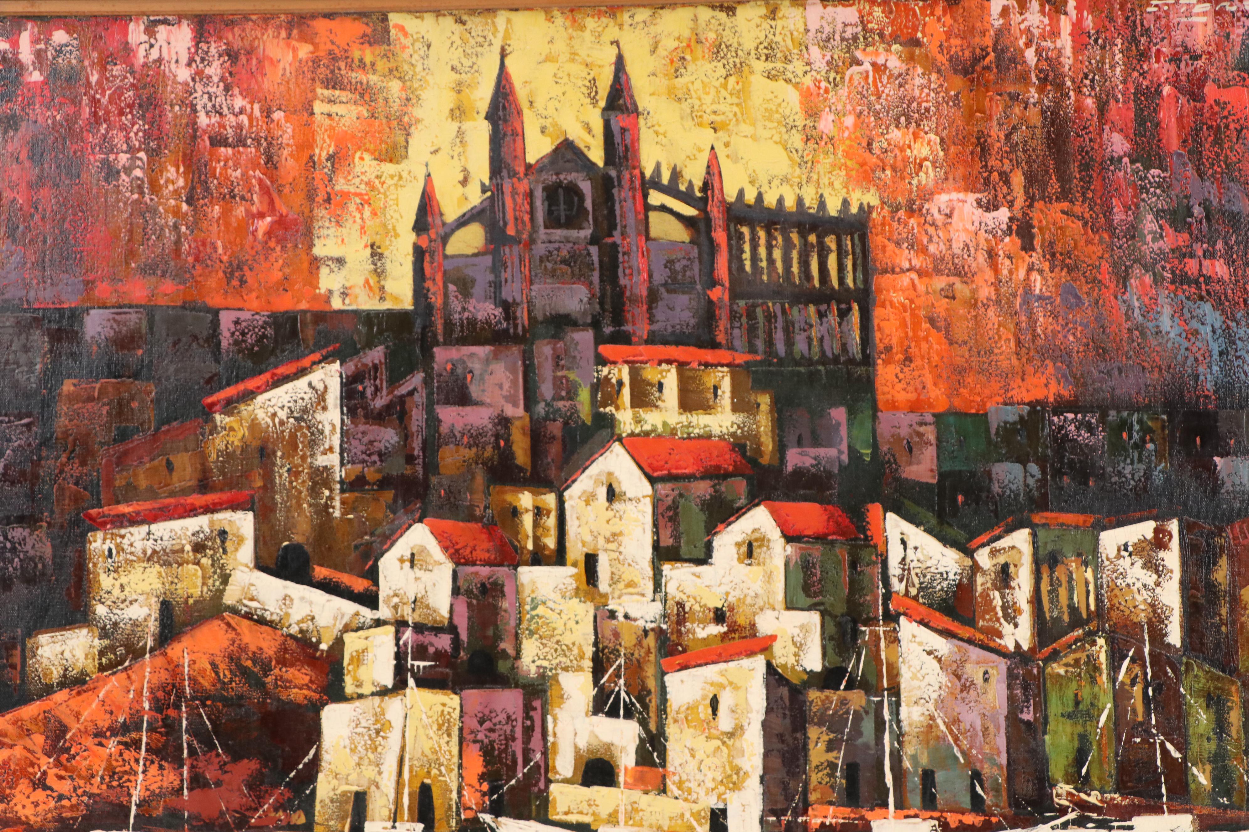 Toro Mid Century Modern City Landscape Oil Painting