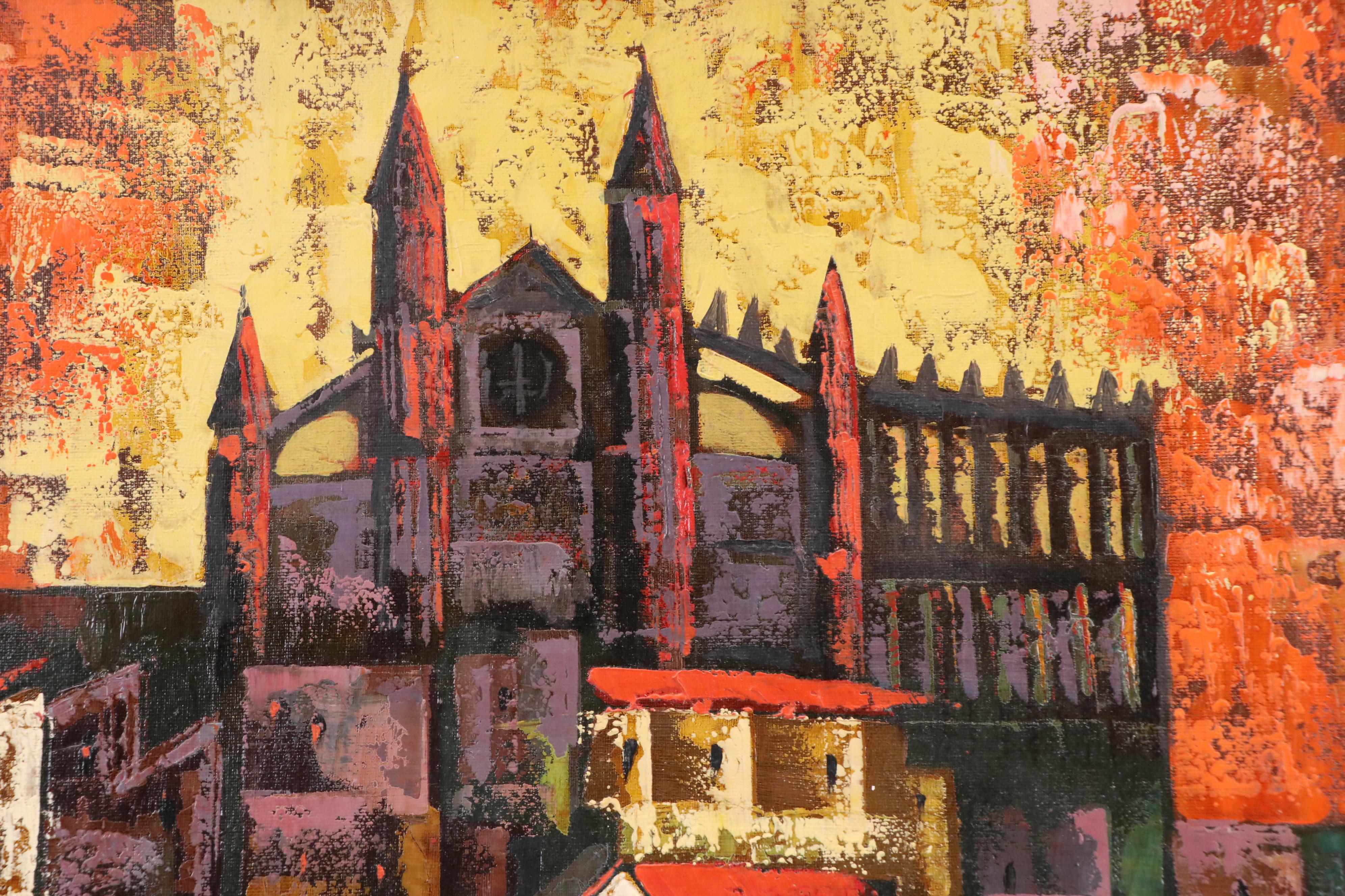 Toro Mid Century Modern City Landscape Oil Painting