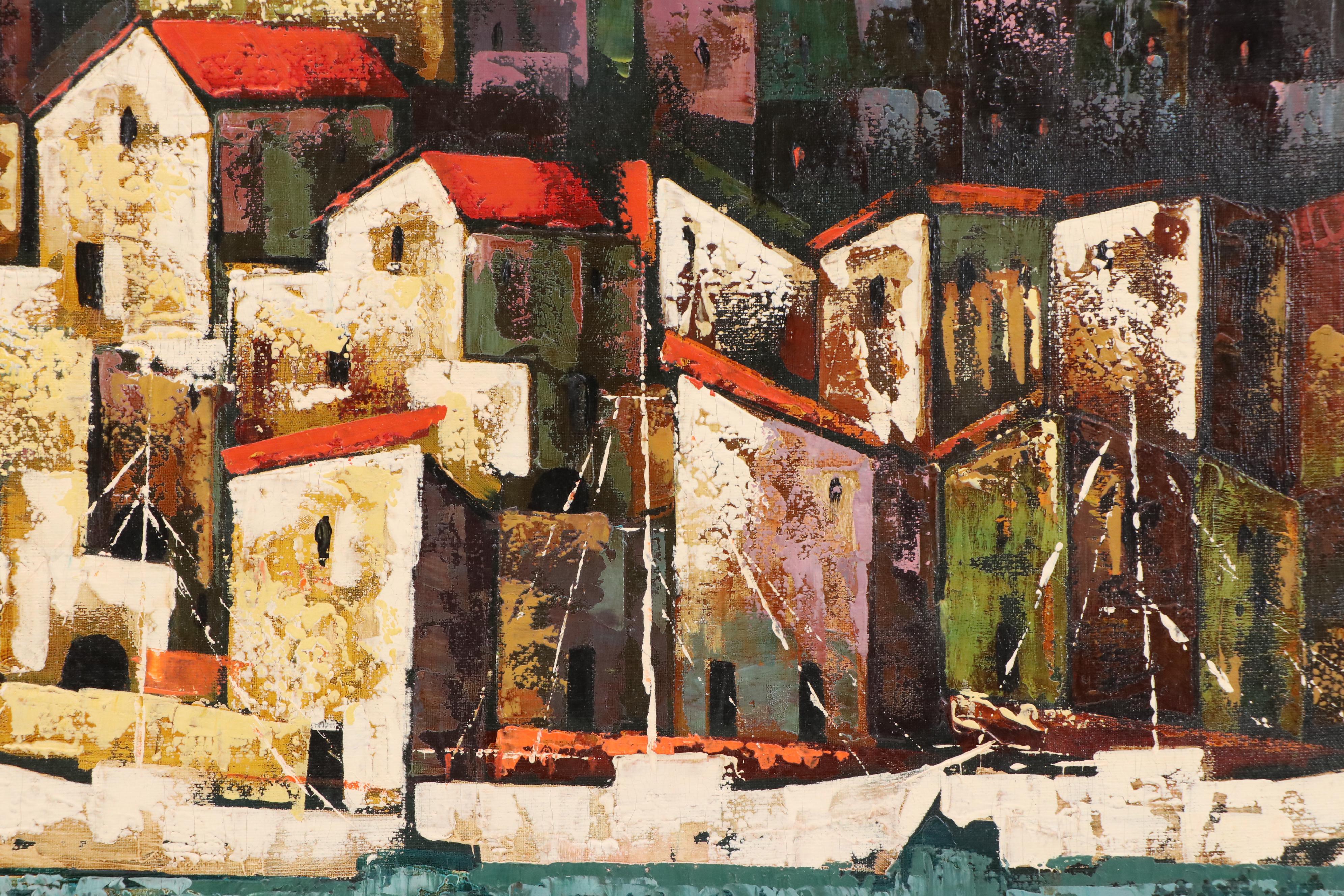 Toro Mid Century Modern City Landscape Oil Painting