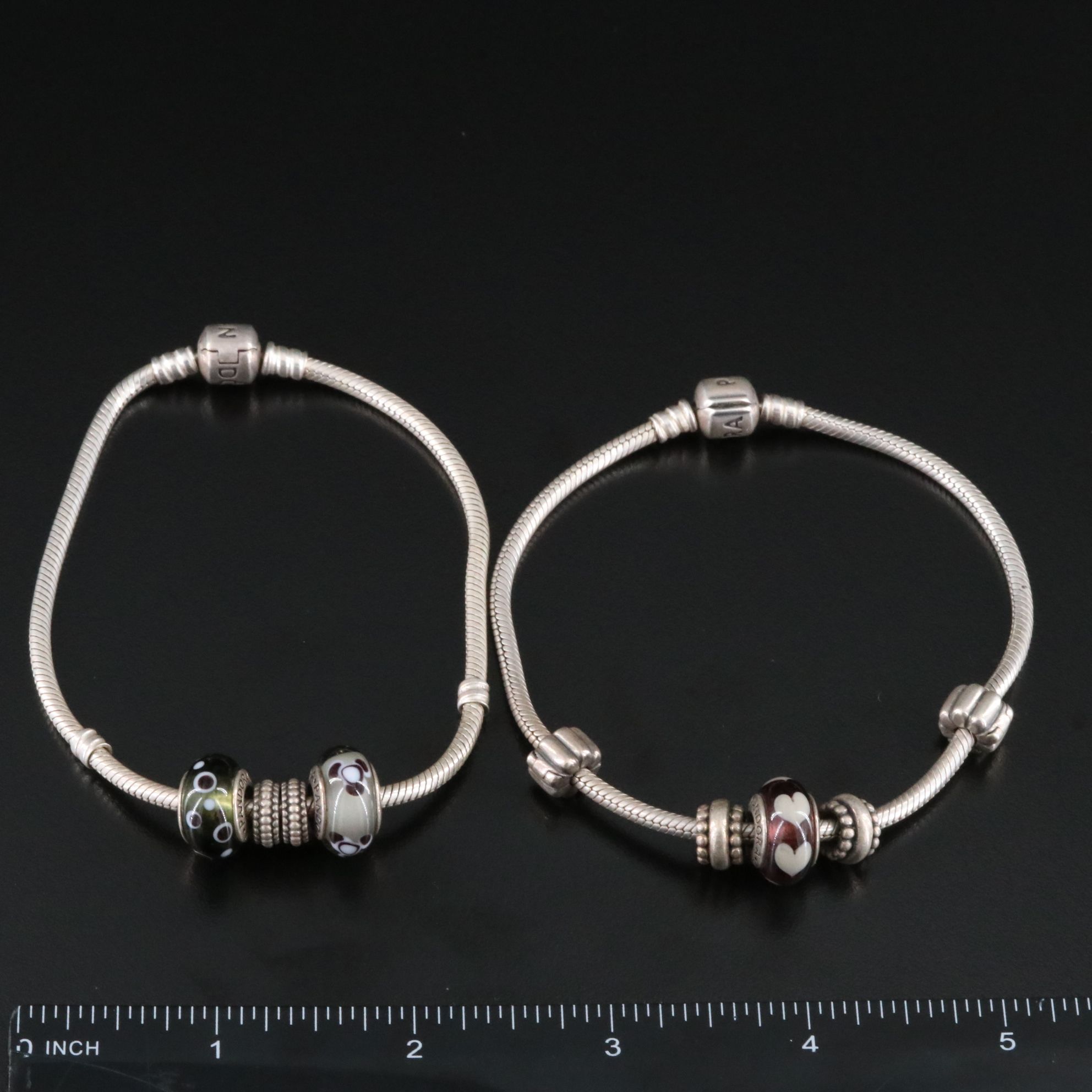 Pandora Sterling Bracelets with Murano Glass Beads