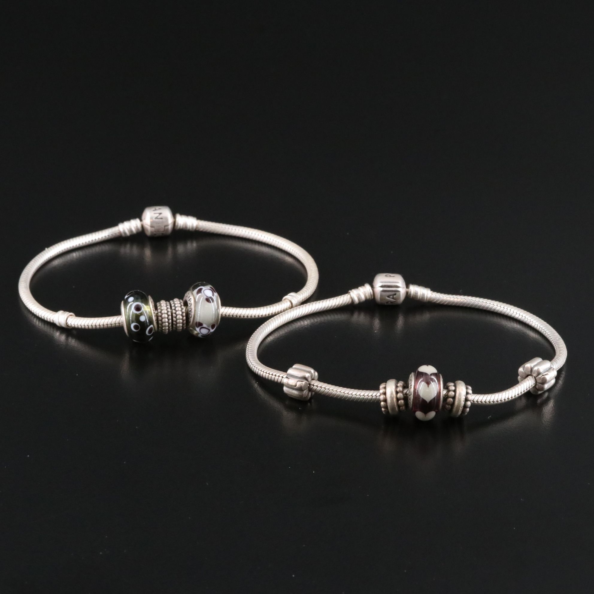 Pandora Sterling Bracelets with Murano Glass Beads