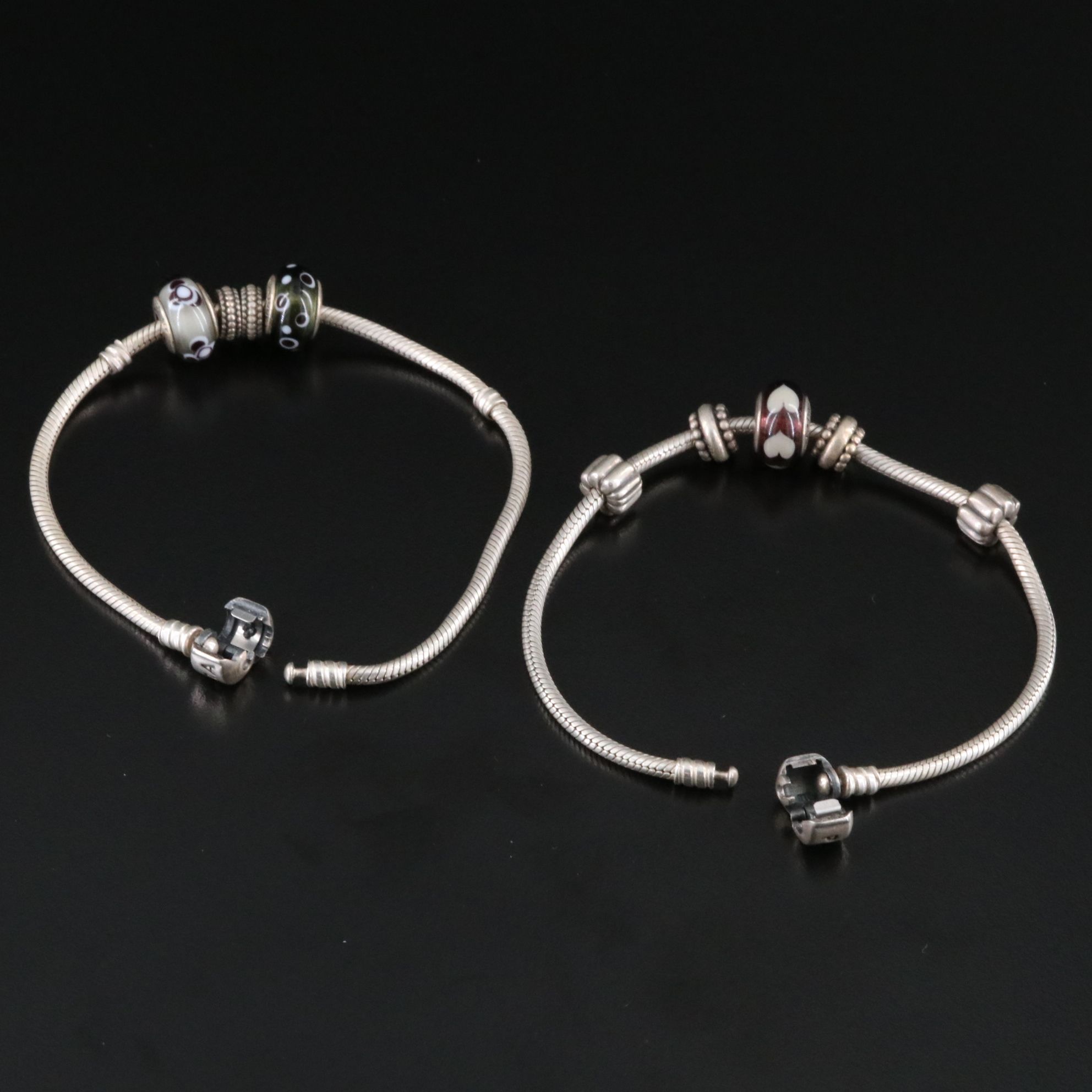 Pandora Sterling Bracelets with Murano Glass Beads