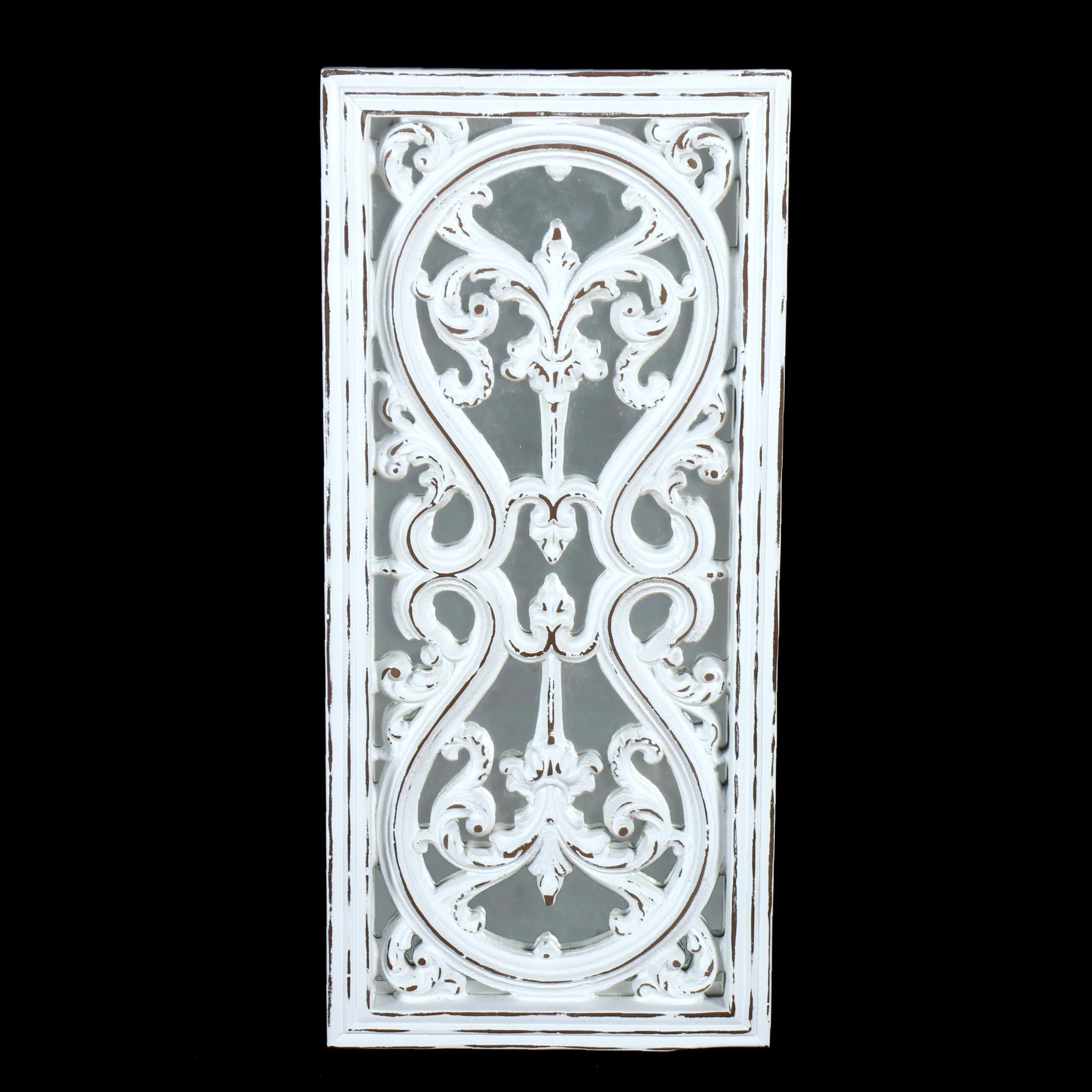 Wall Mirror with Wooden White Scrolled Overlay