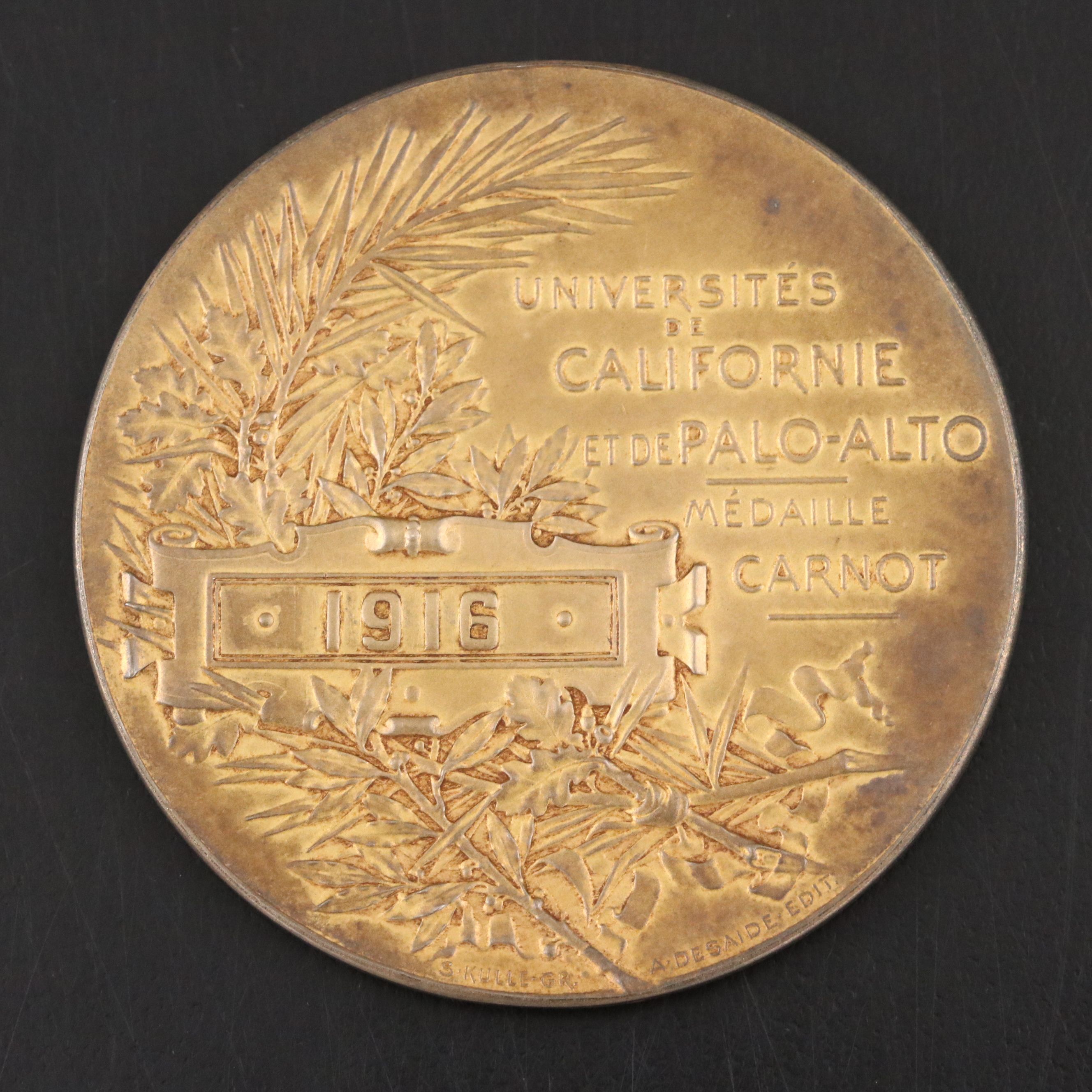 Antique French Republic Gilt 800 Silver Médaille Carnot, 1916