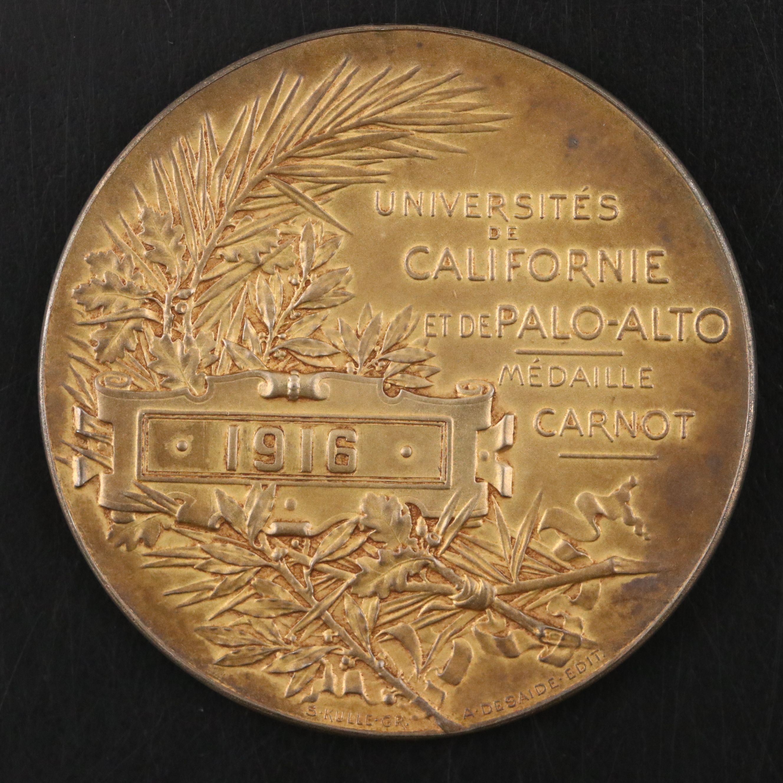 Antique French Republic Gilt 800 Silver Médaille Carnot, 1916