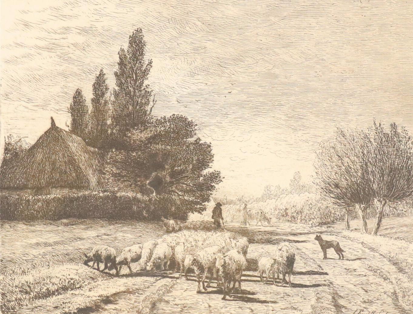 Joseph Foxcroft Cole Etching "Village Street in France," Circa 1866