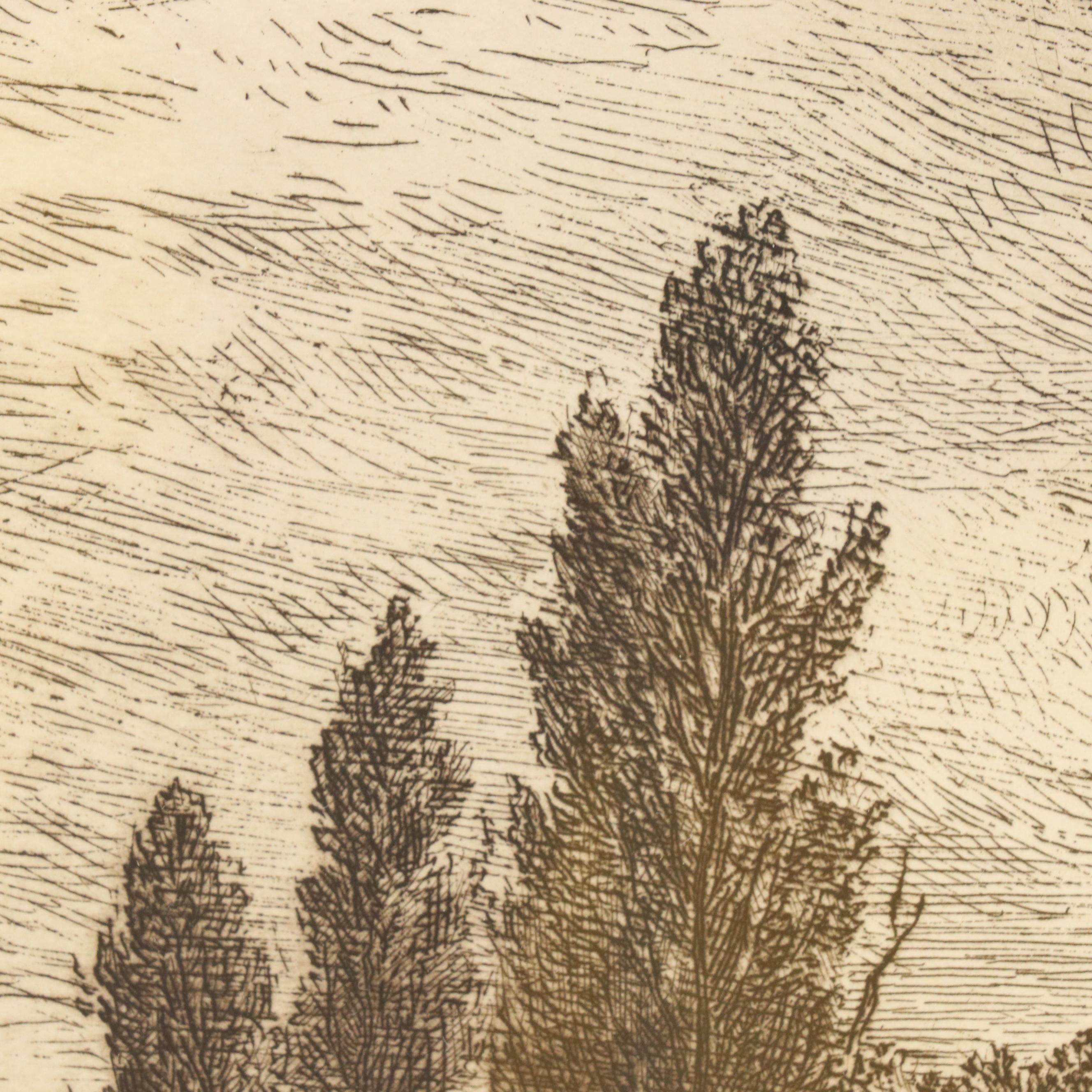 Joseph Foxcroft Cole Etching "Village Street in France," Circa 1866