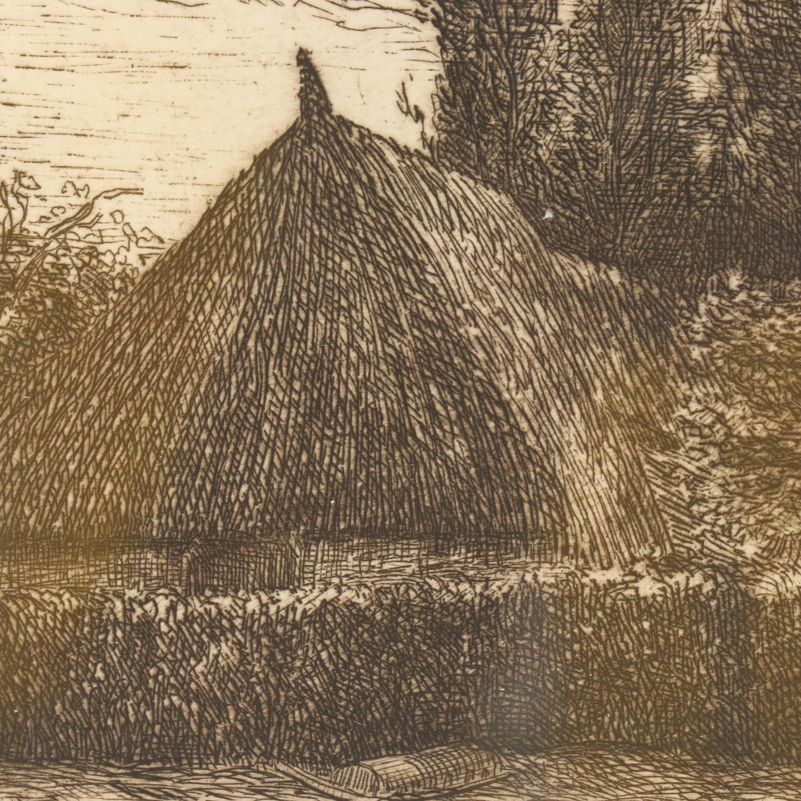 Joseph Foxcroft Cole Etching "Village Street in France," Circa 1866