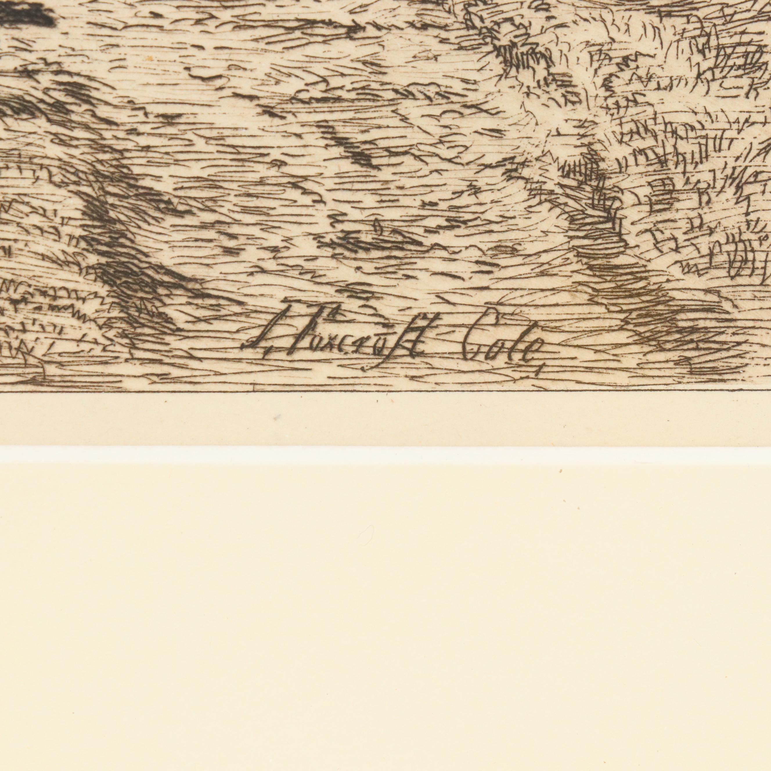 Joseph Foxcroft Cole Etching "Village Street in France," Circa 1866