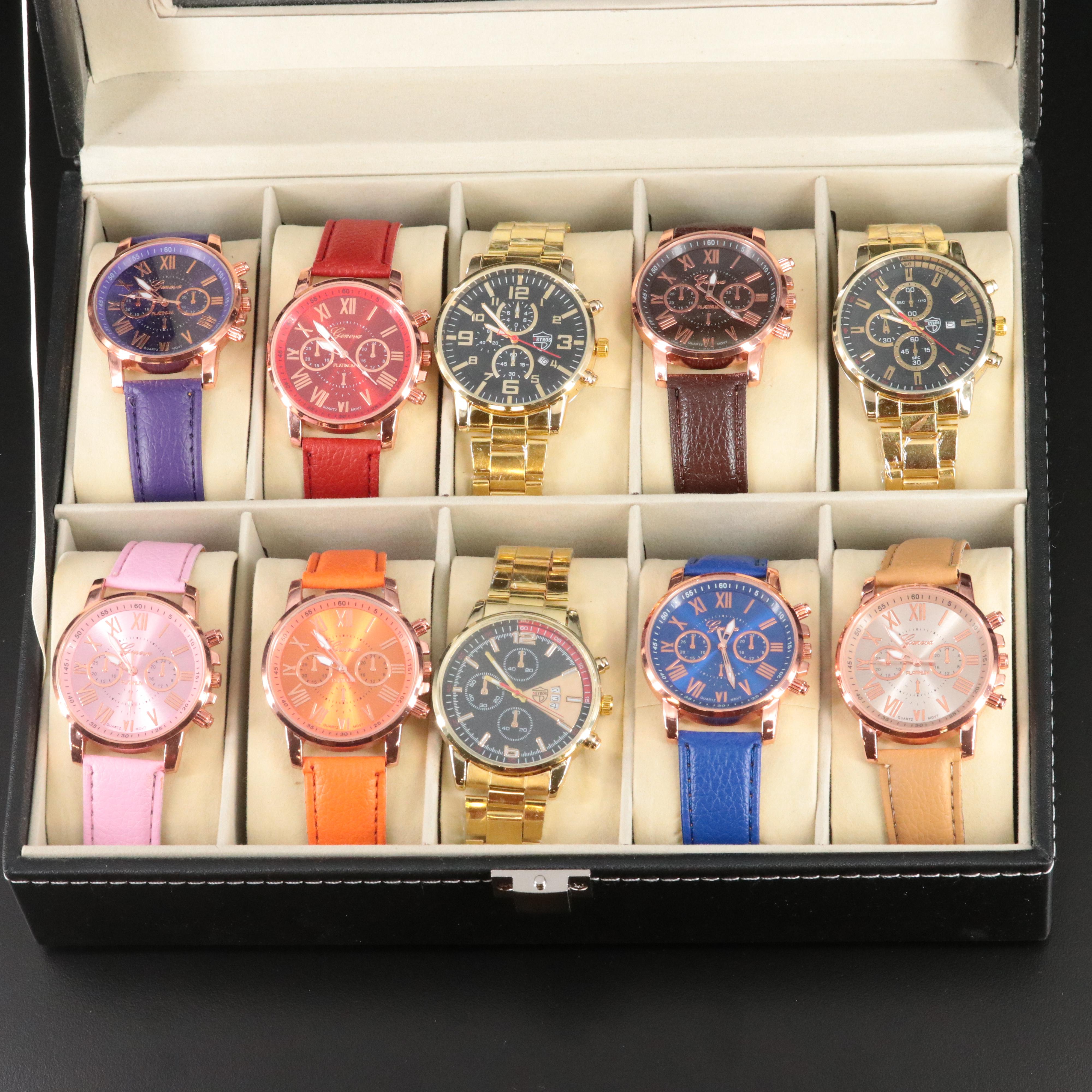 Watch Collection Featuring Geneva with Leather Watch Case