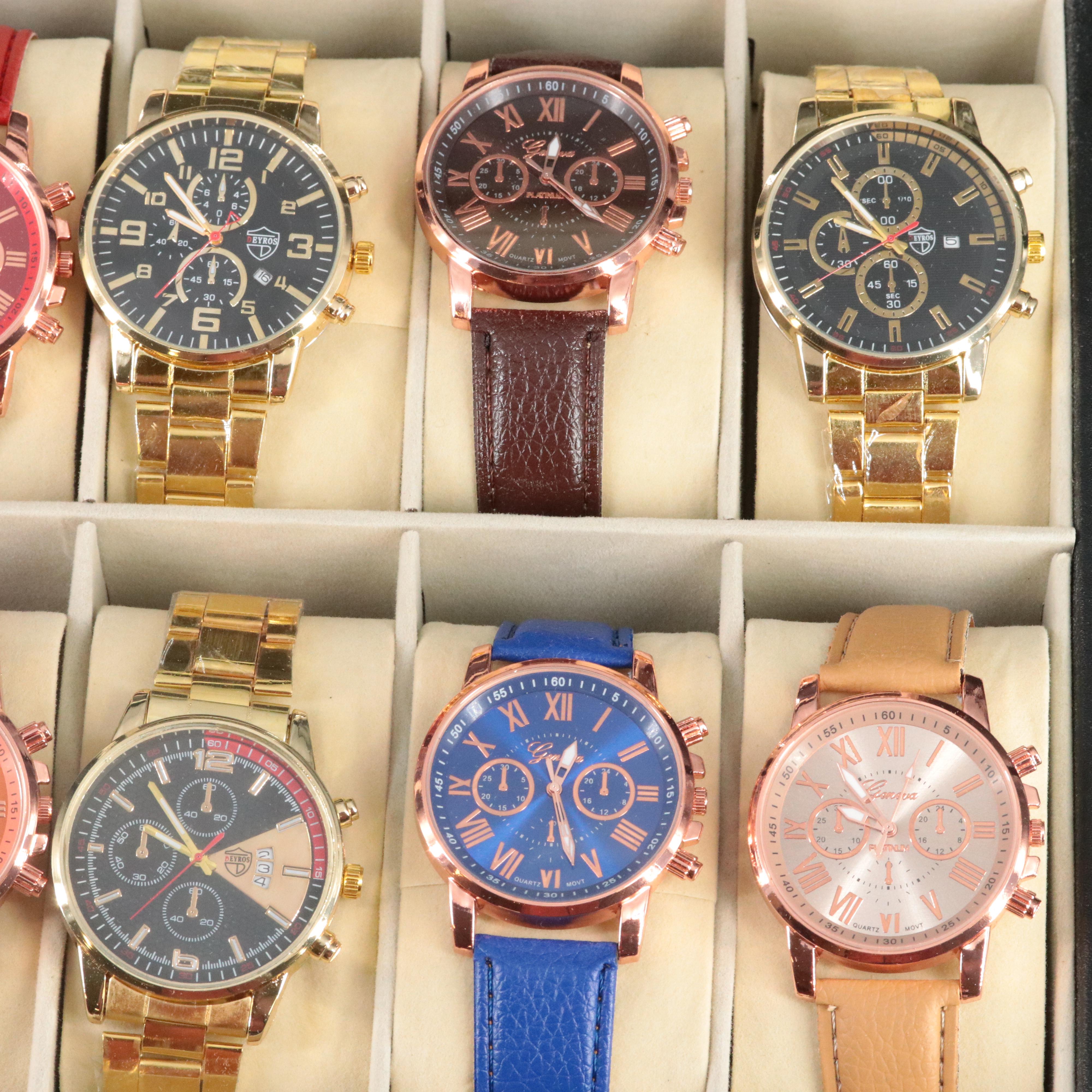 Watch Collection Featuring Geneva with Leather Watch Case