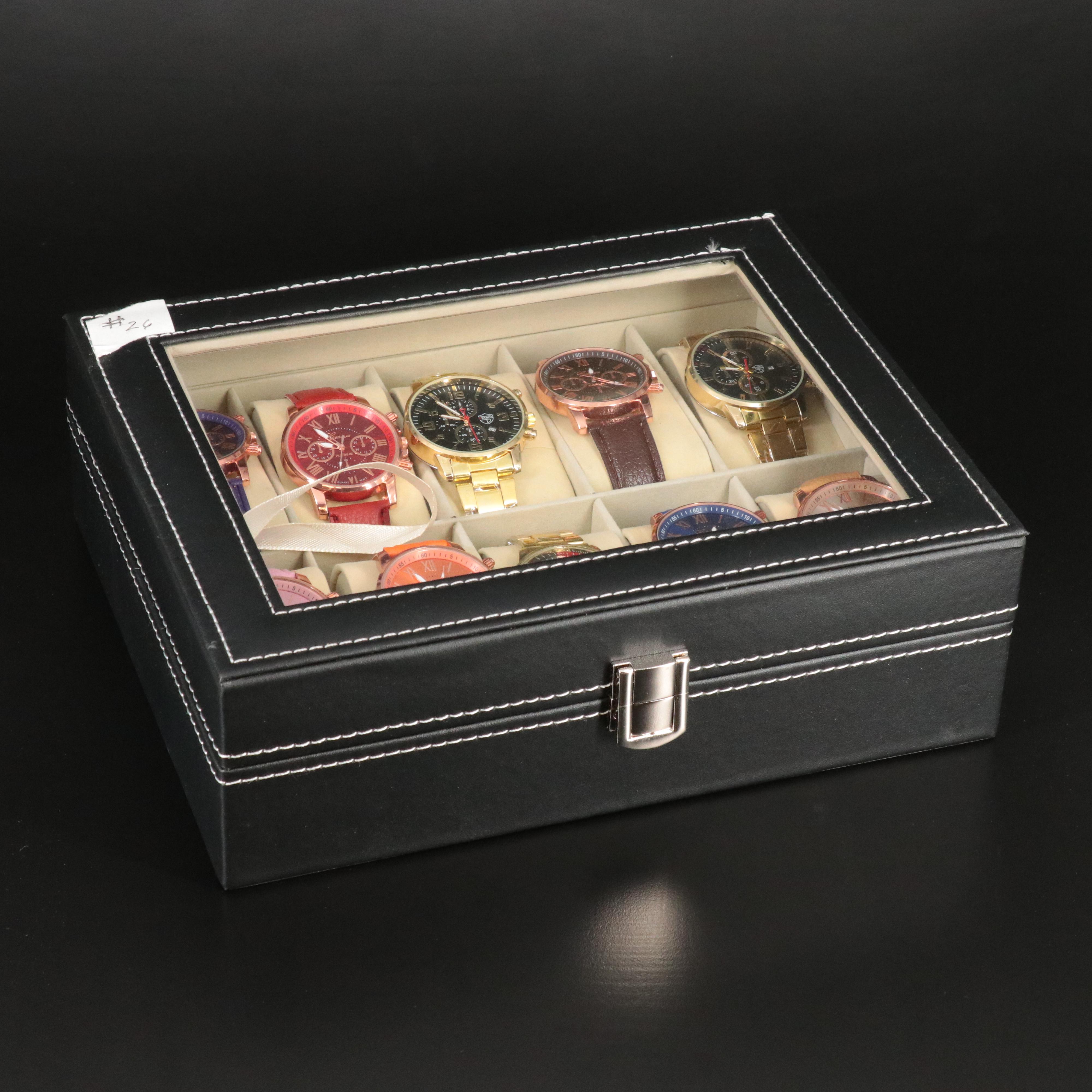 Watch Collection Featuring Geneva with Leather Watch Case