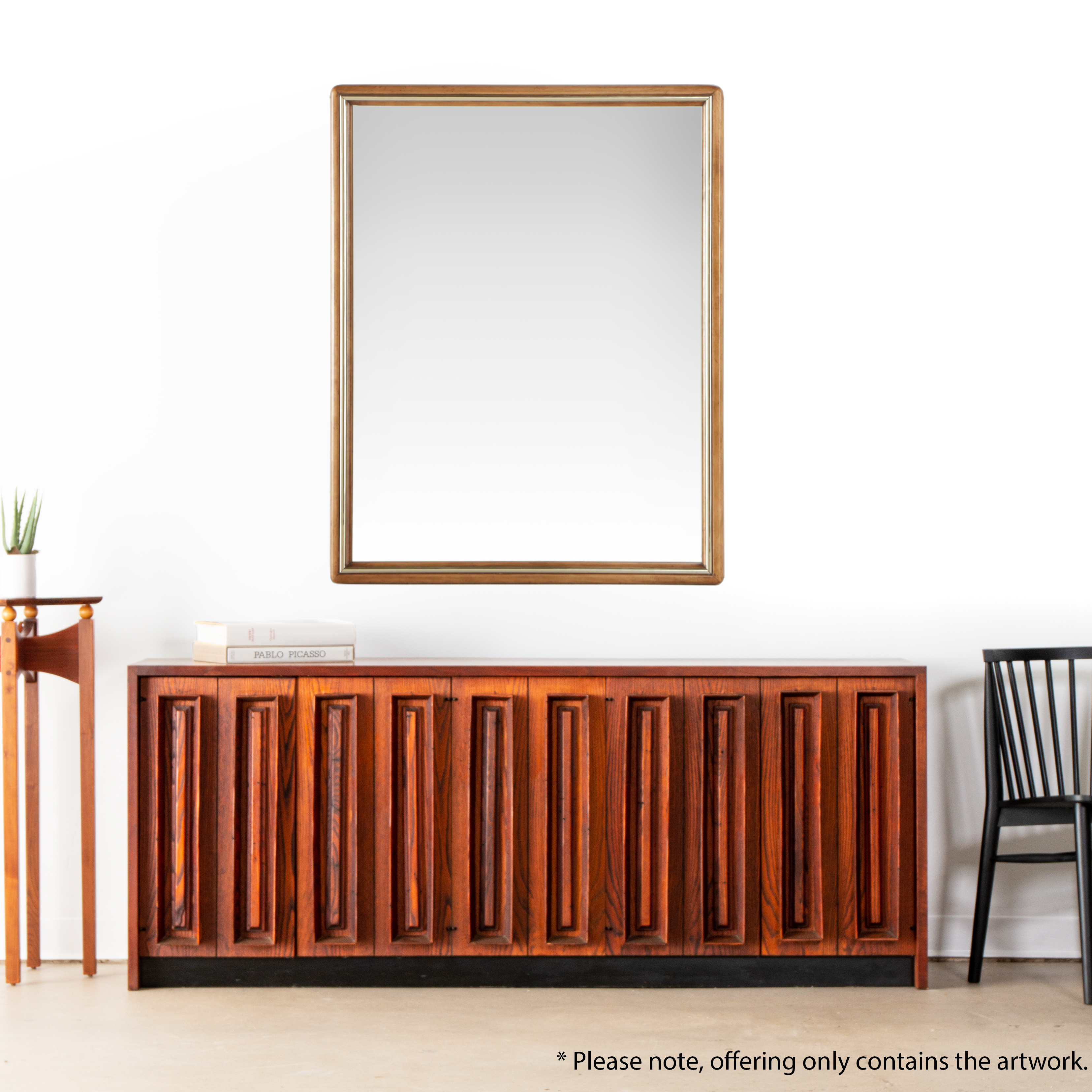 Carved Blonde Wood and Silver Gilt Skinny Frame Wall Mirror