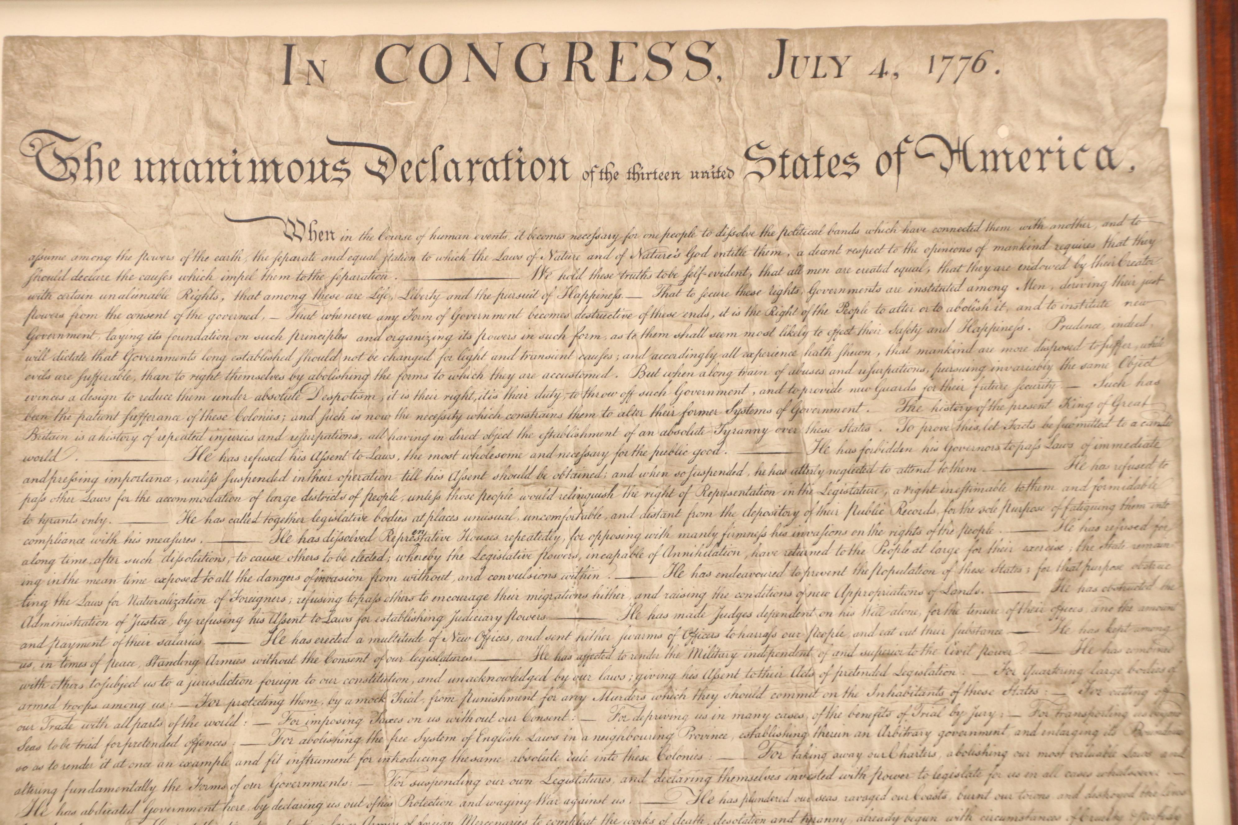 Coca-Cola Offset Lithograph Reproduction of the Declaration of Independence