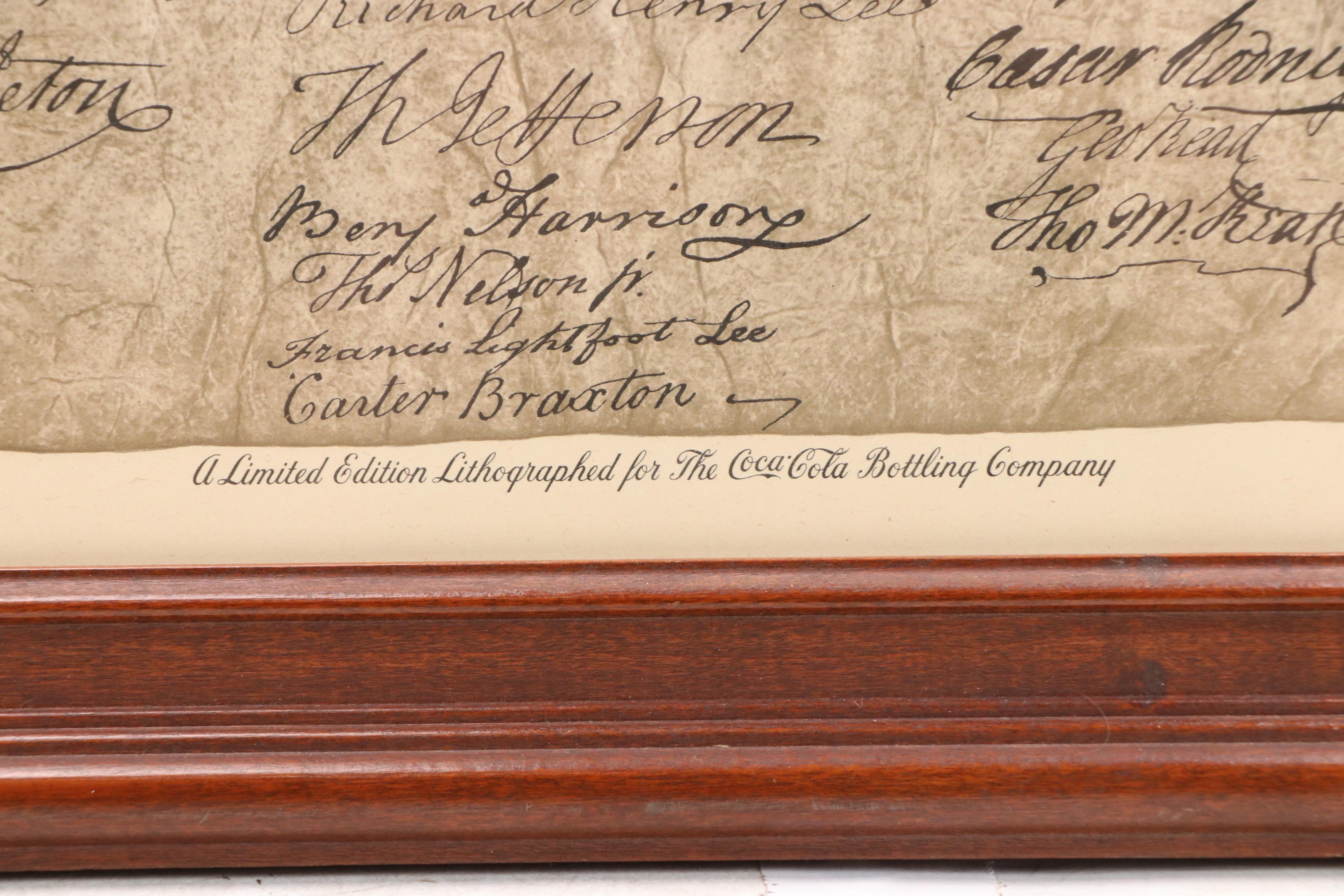 Coca-Cola Offset Lithograph Reproduction of the Declaration of Independence