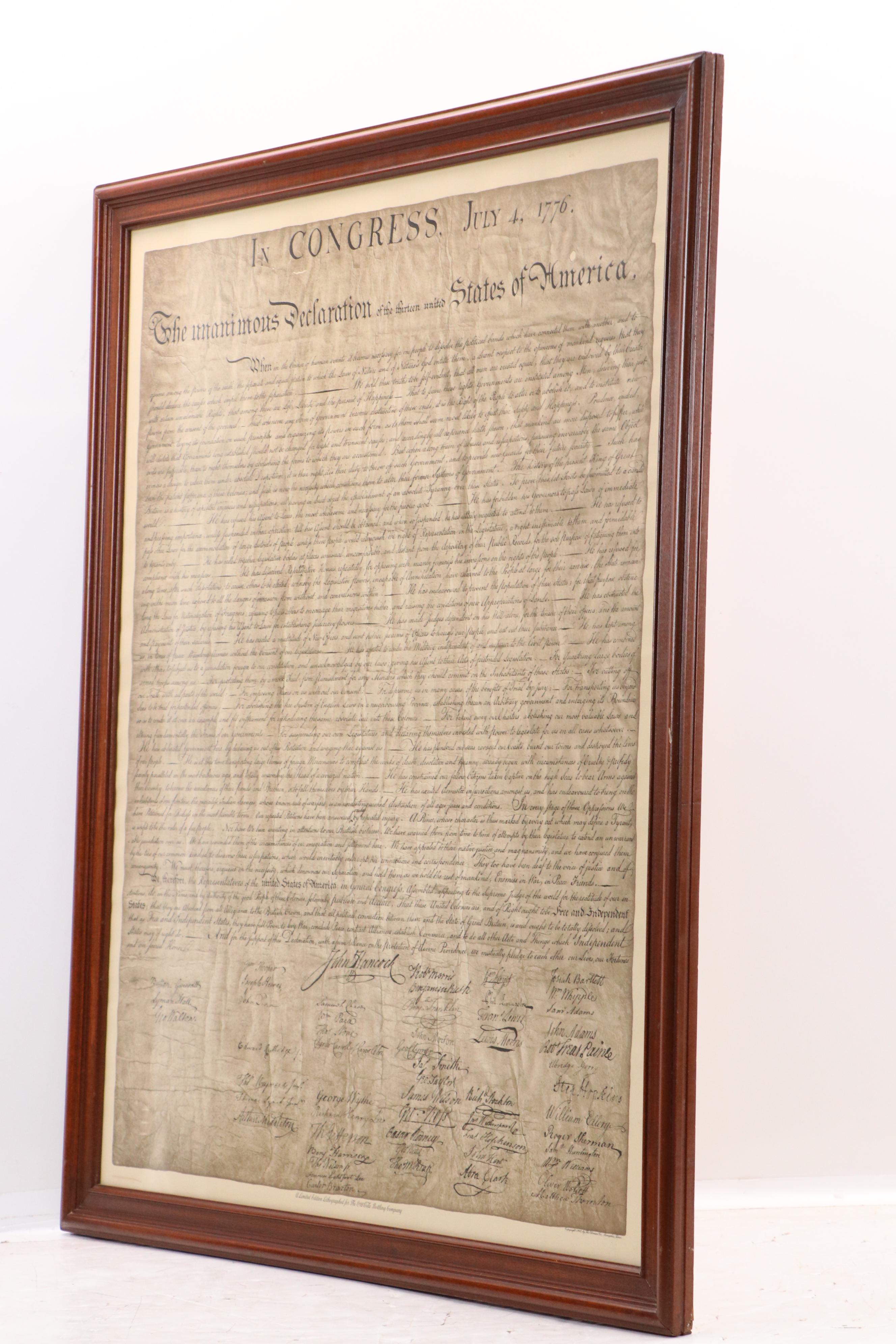 Coca-Cola Offset Lithograph Reproduction of the Declaration of Independence