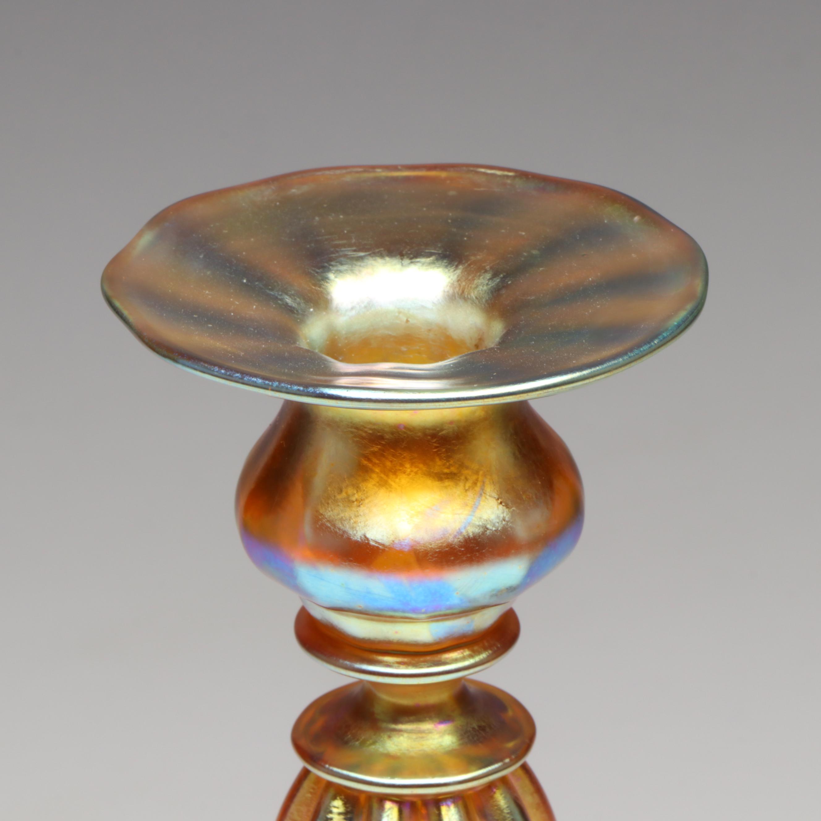Louis Comfort Tiffany Favrile Art Glass Candlesticks, Early 20th Century