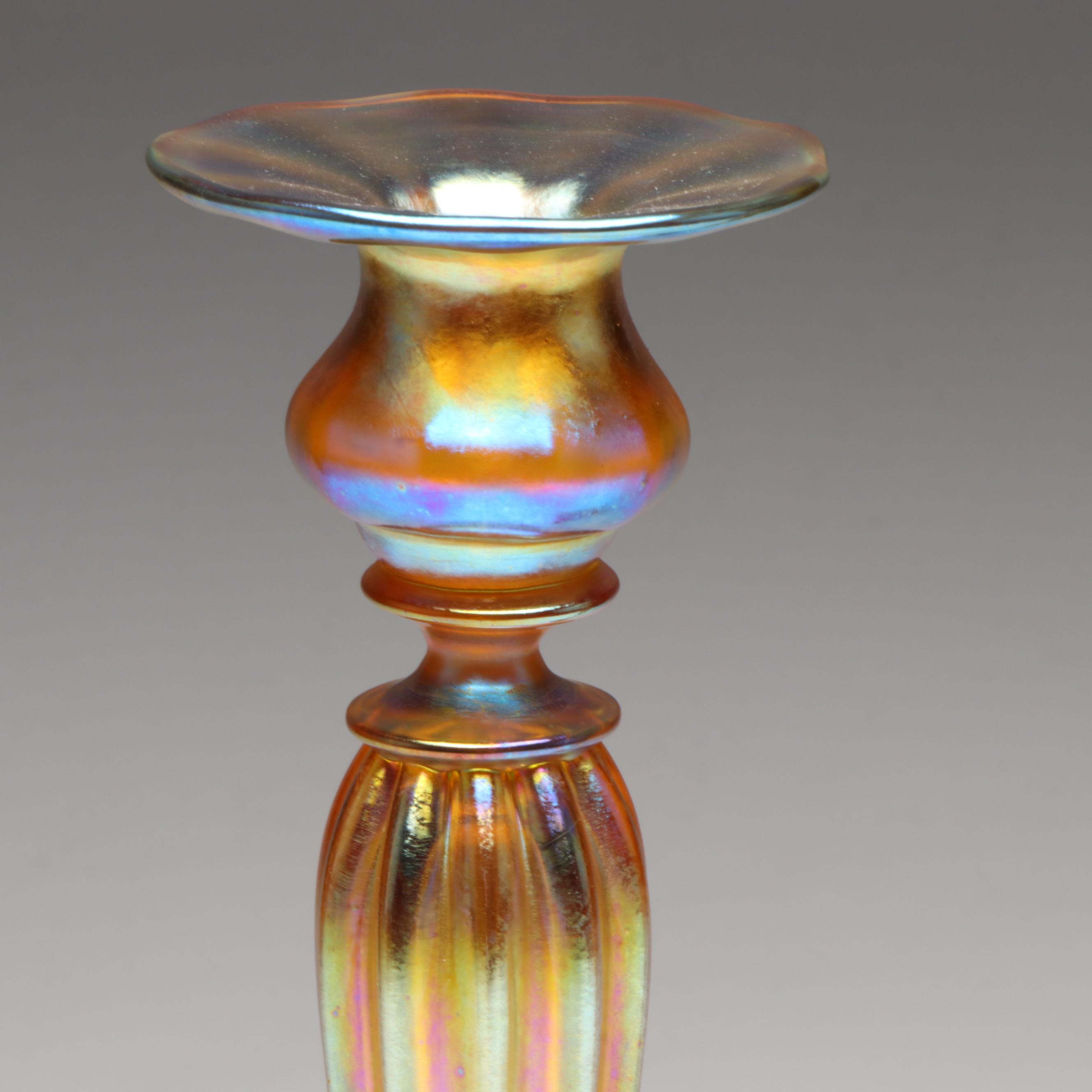 Louis Comfort Tiffany Favrile Art Glass Candlesticks, Early 20th Century