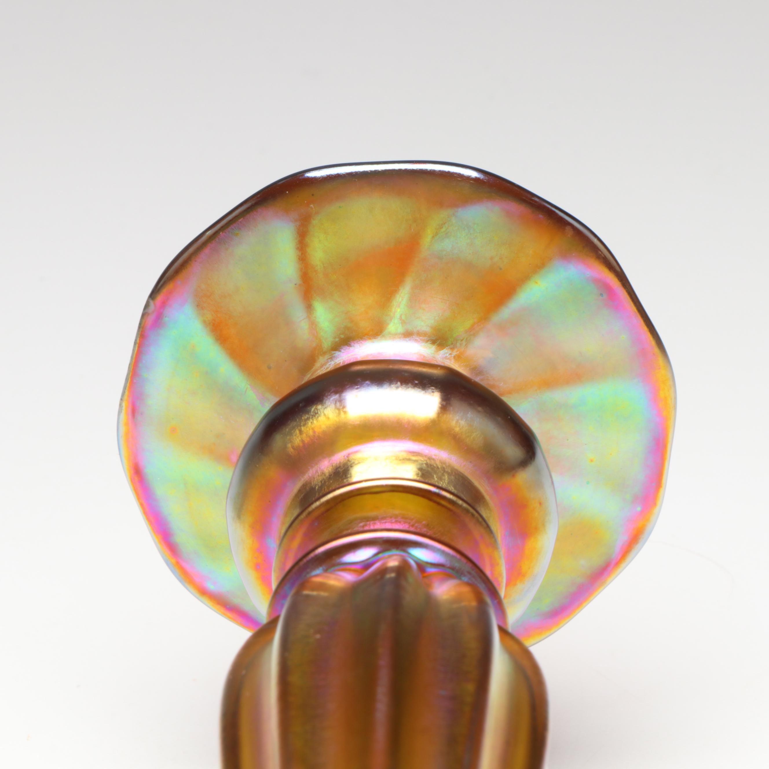 Louis Comfort Tiffany Favrile Art Glass Candlesticks, Early 20th Century