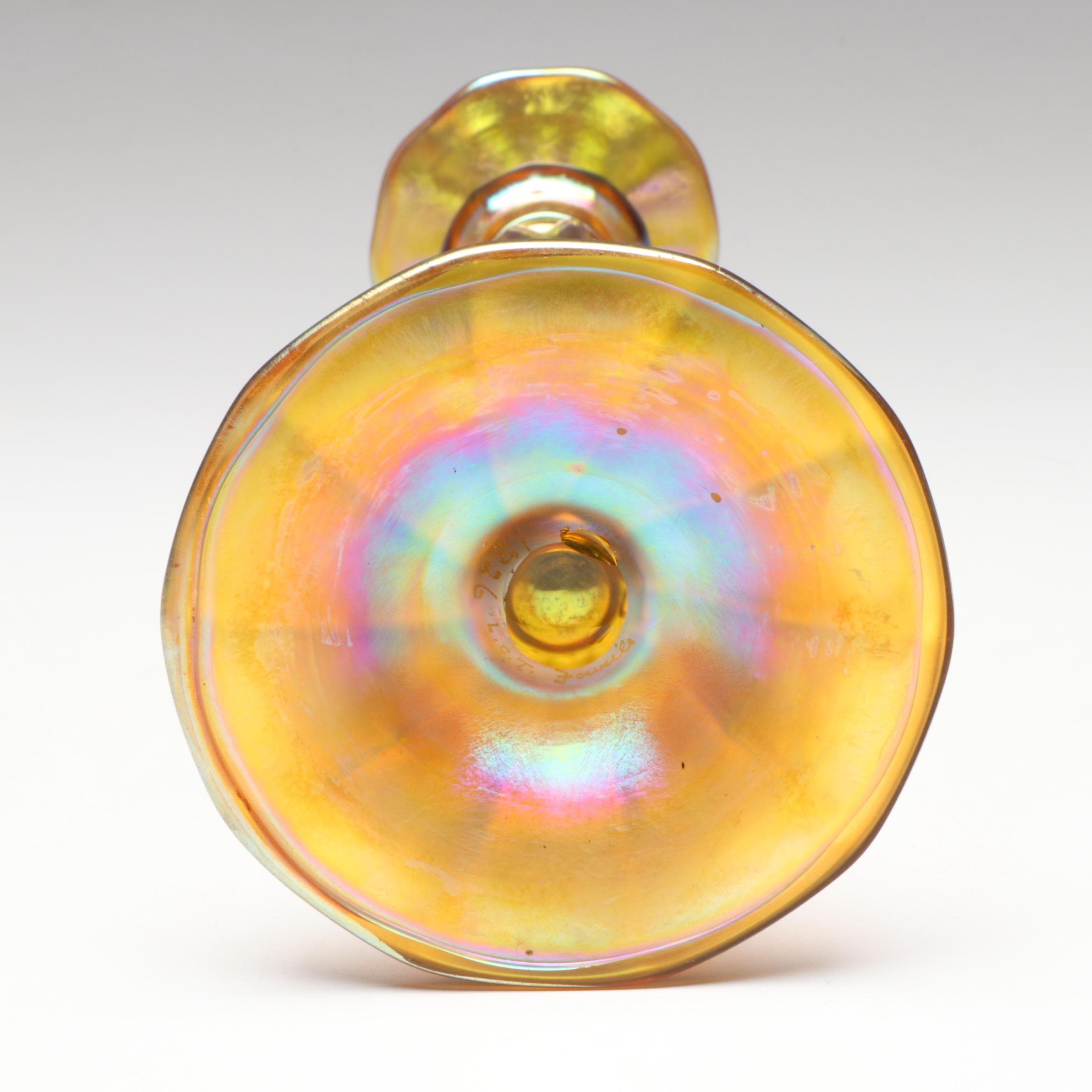 Louis Comfort Tiffany Favrile Art Glass Candlesticks, Early 20th Century