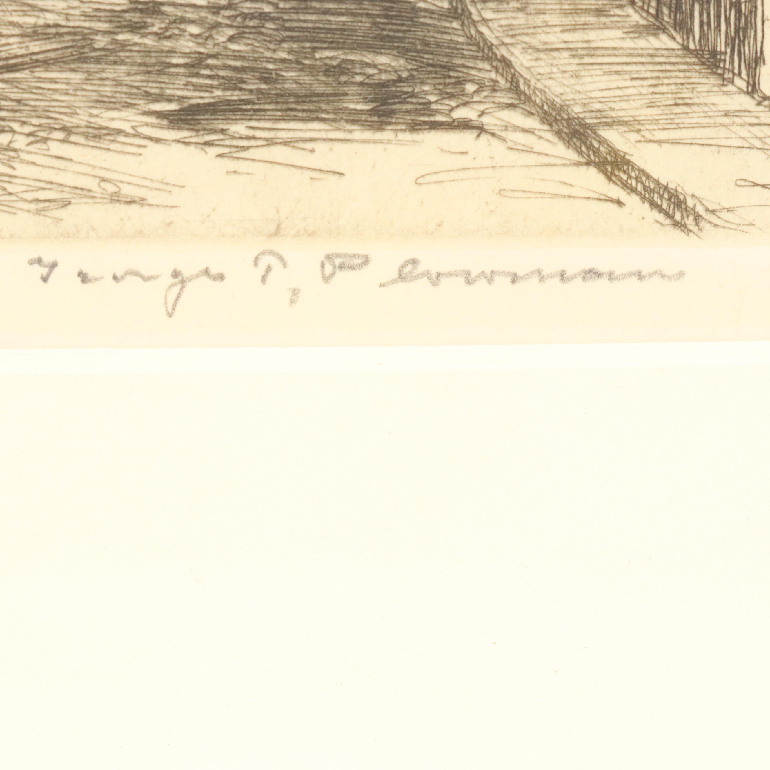 George T. Plowman Etching "Rue De La Harpe"