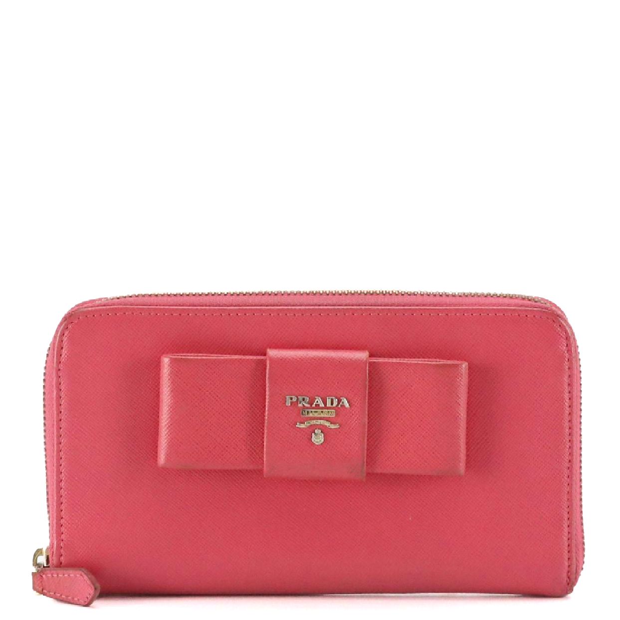 Prada Pink Saffiano Leather Bow Zip-Around Wallet