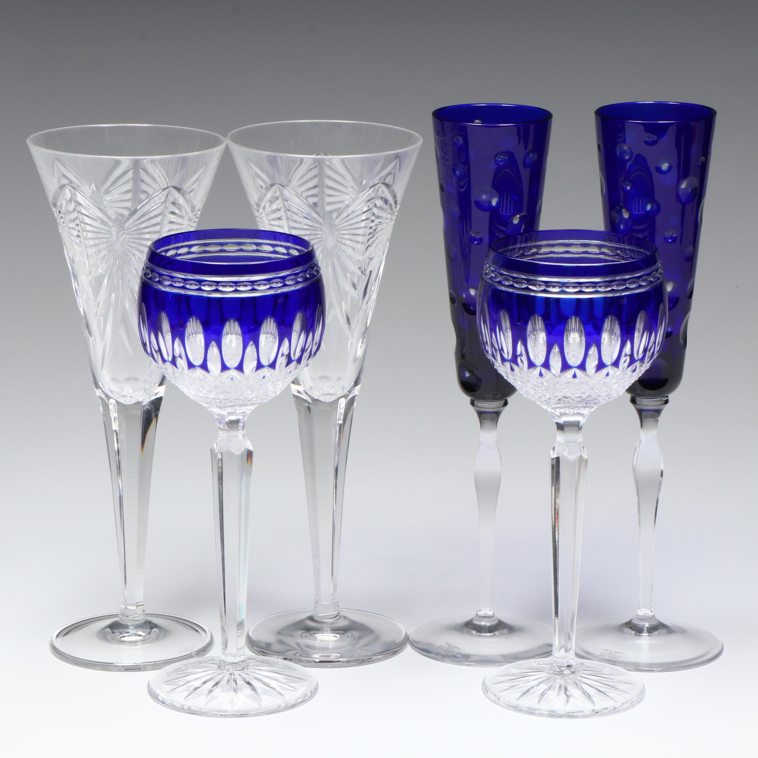Waterford Crystal Hock and Champagne Glasses with German Crystal Flutes
