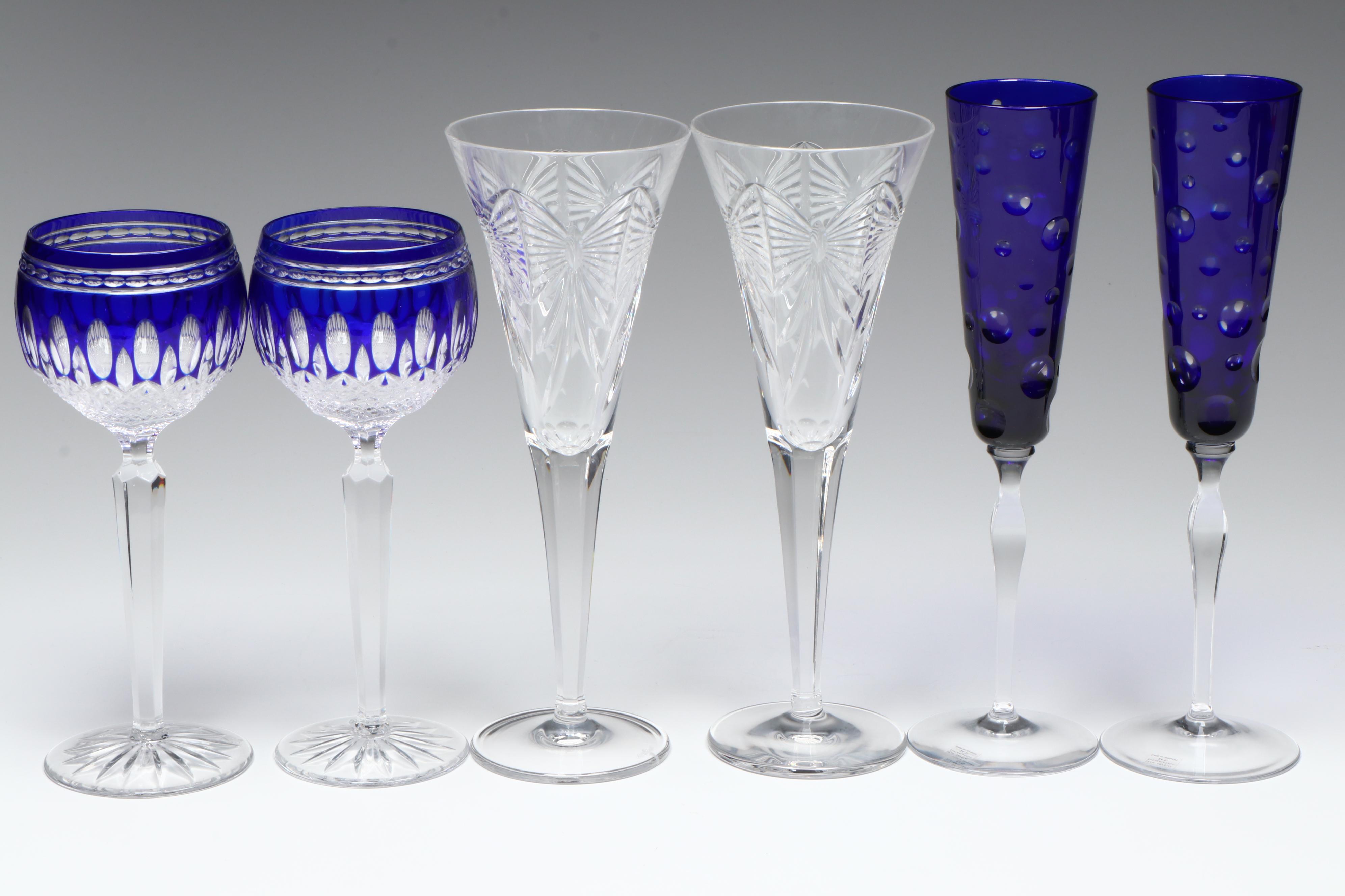 Waterford Crystal Hock and Champagne Glasses with German Crystal Flutes