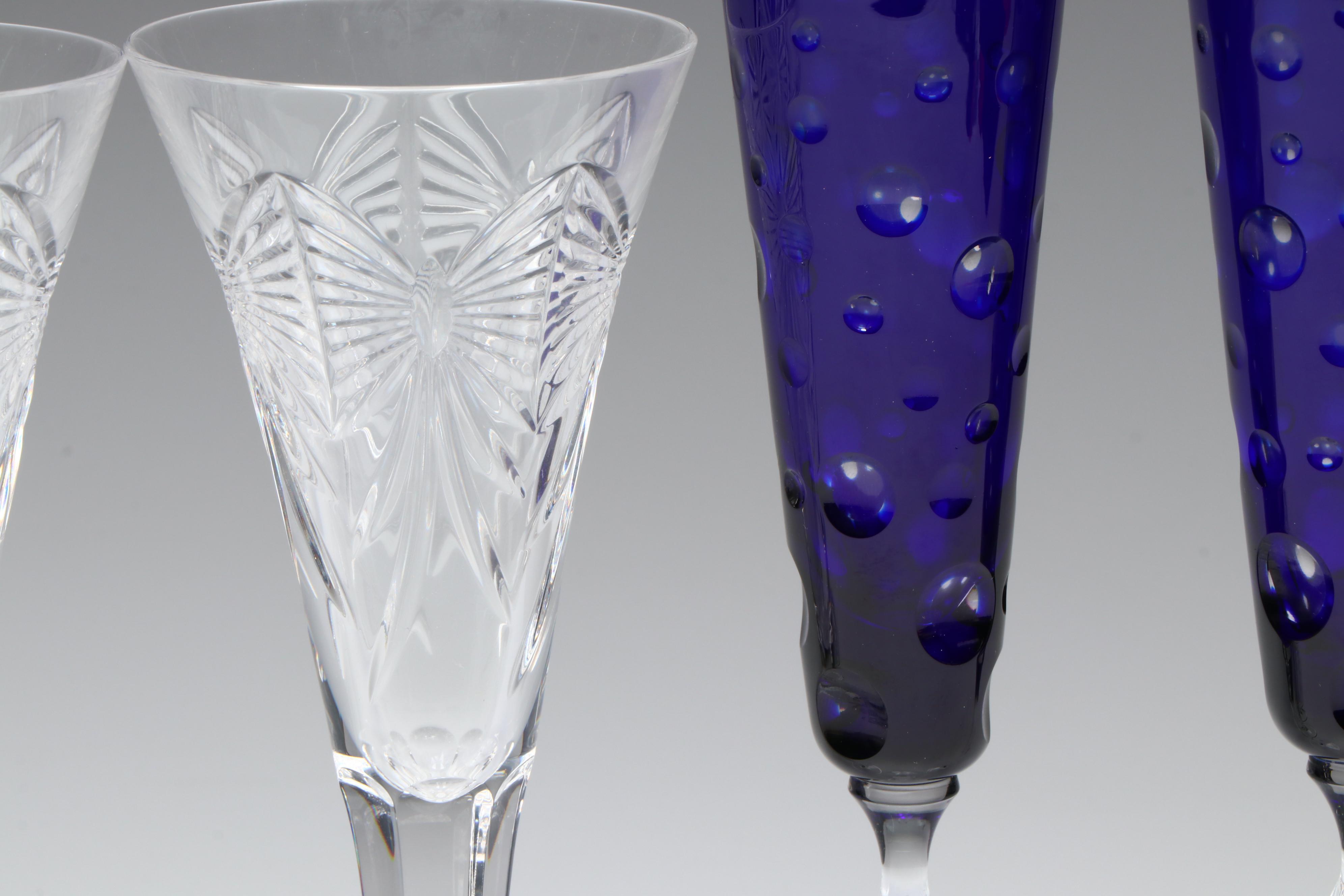 Waterford Crystal Hock and Champagne Glasses with German Crystal Flutes