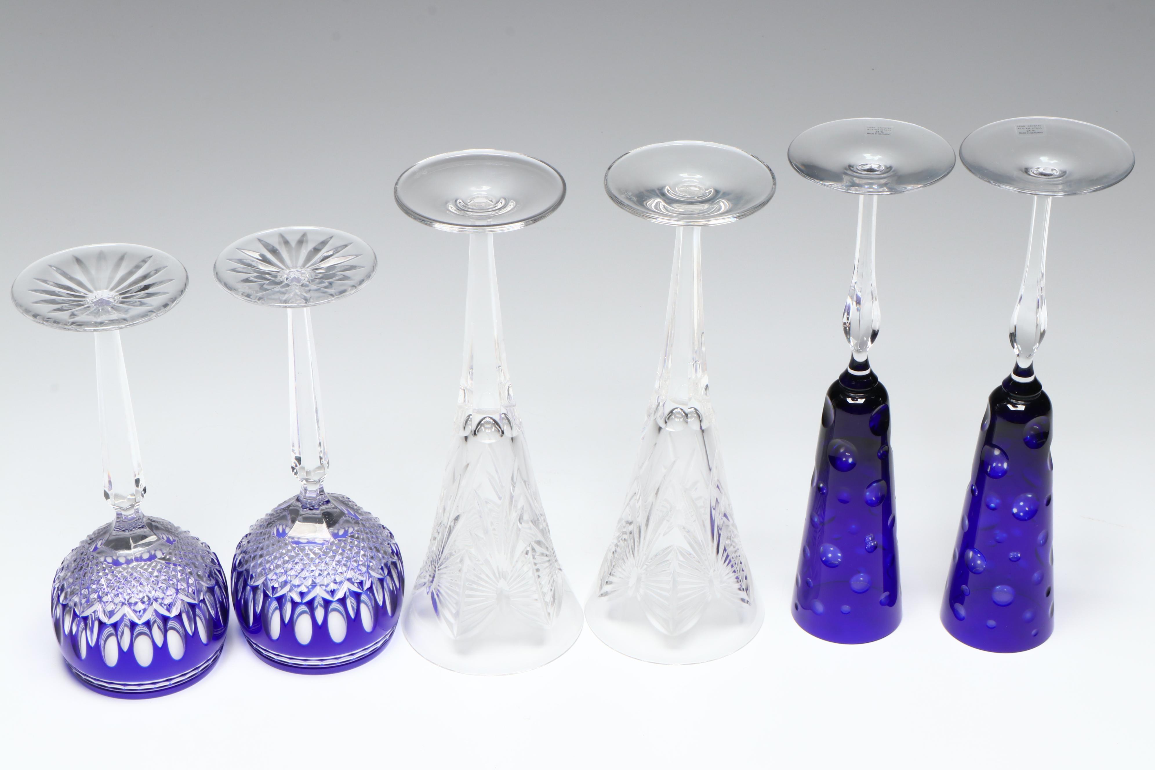 Waterford Crystal Hock and Champagne Glasses with German Crystal Flutes