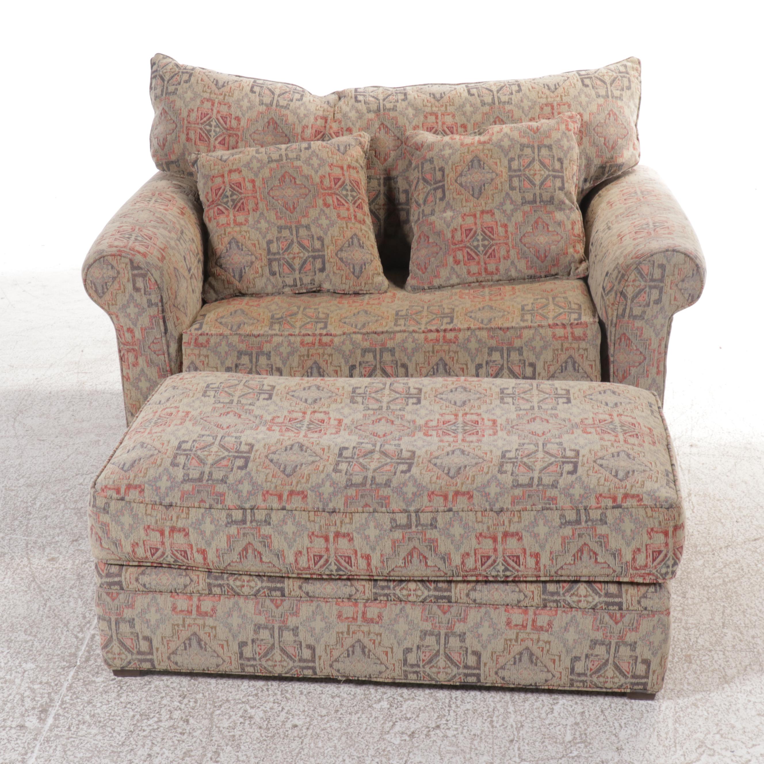 Alan White Fabric Upholstered Oversized Armchair and Ottoman