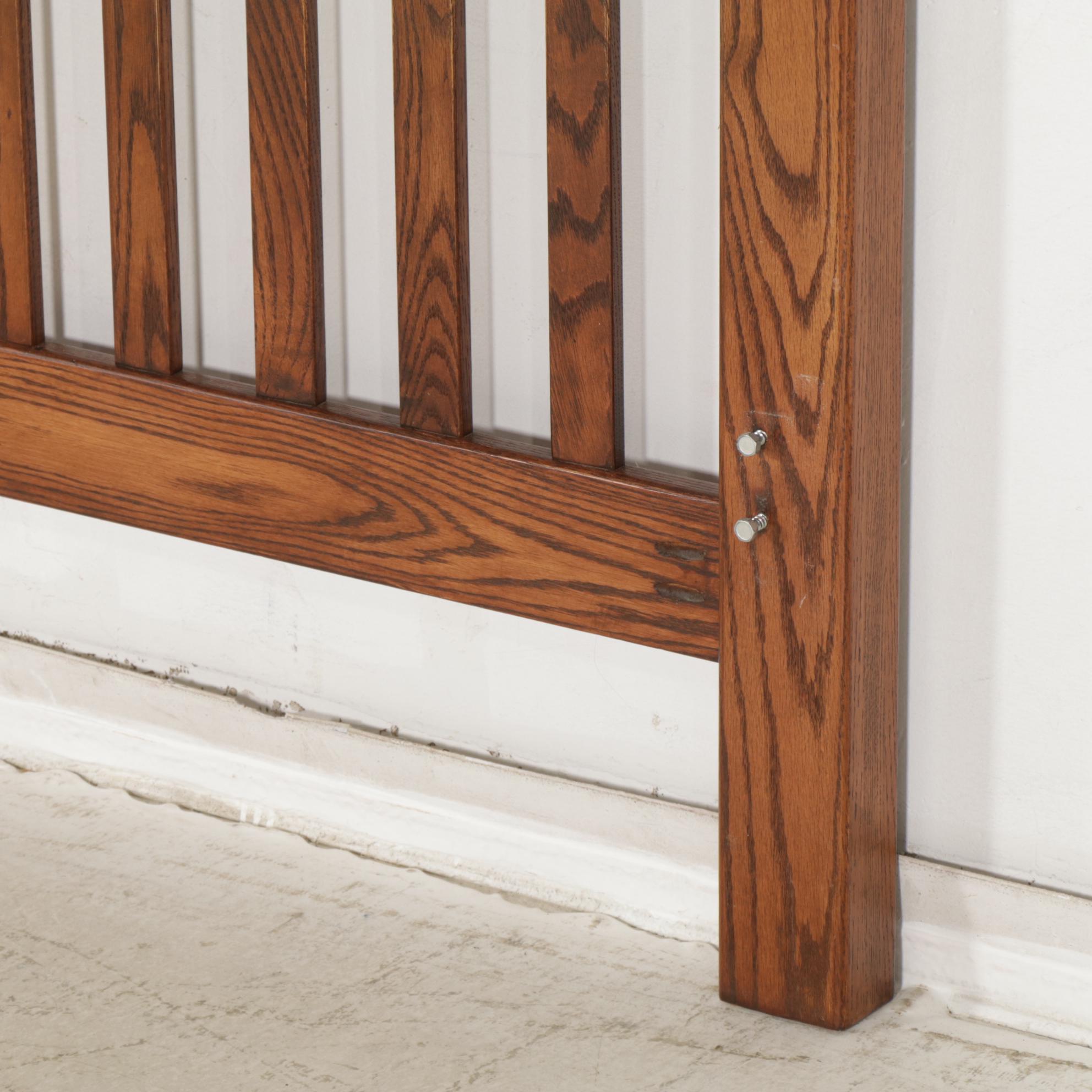 Bench-Made Oak Mission Style Full Size Bed Frame, Late 20th to 21st Century