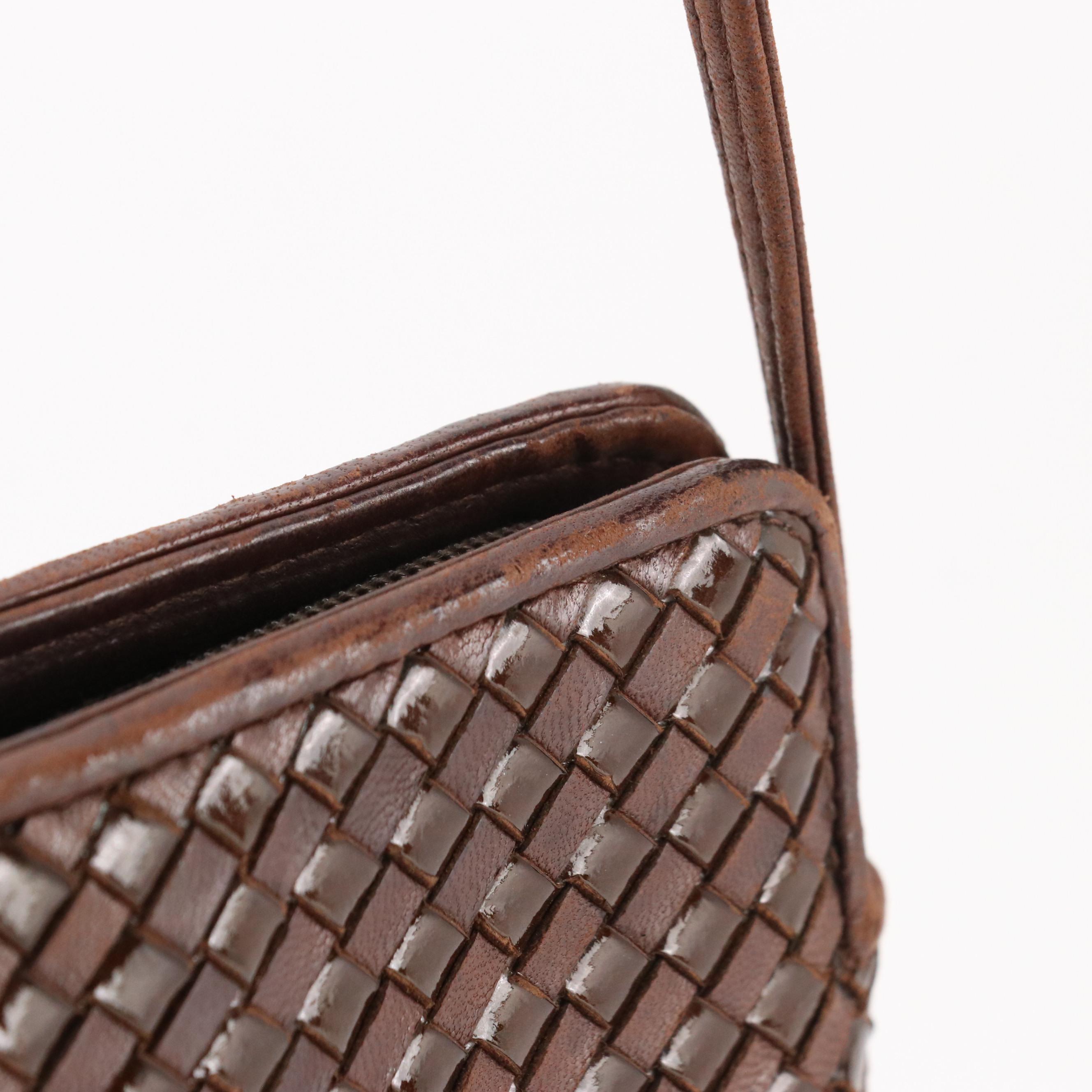 Fendi Crossbody Bag in Brown Woven Leather and Patent Leather
