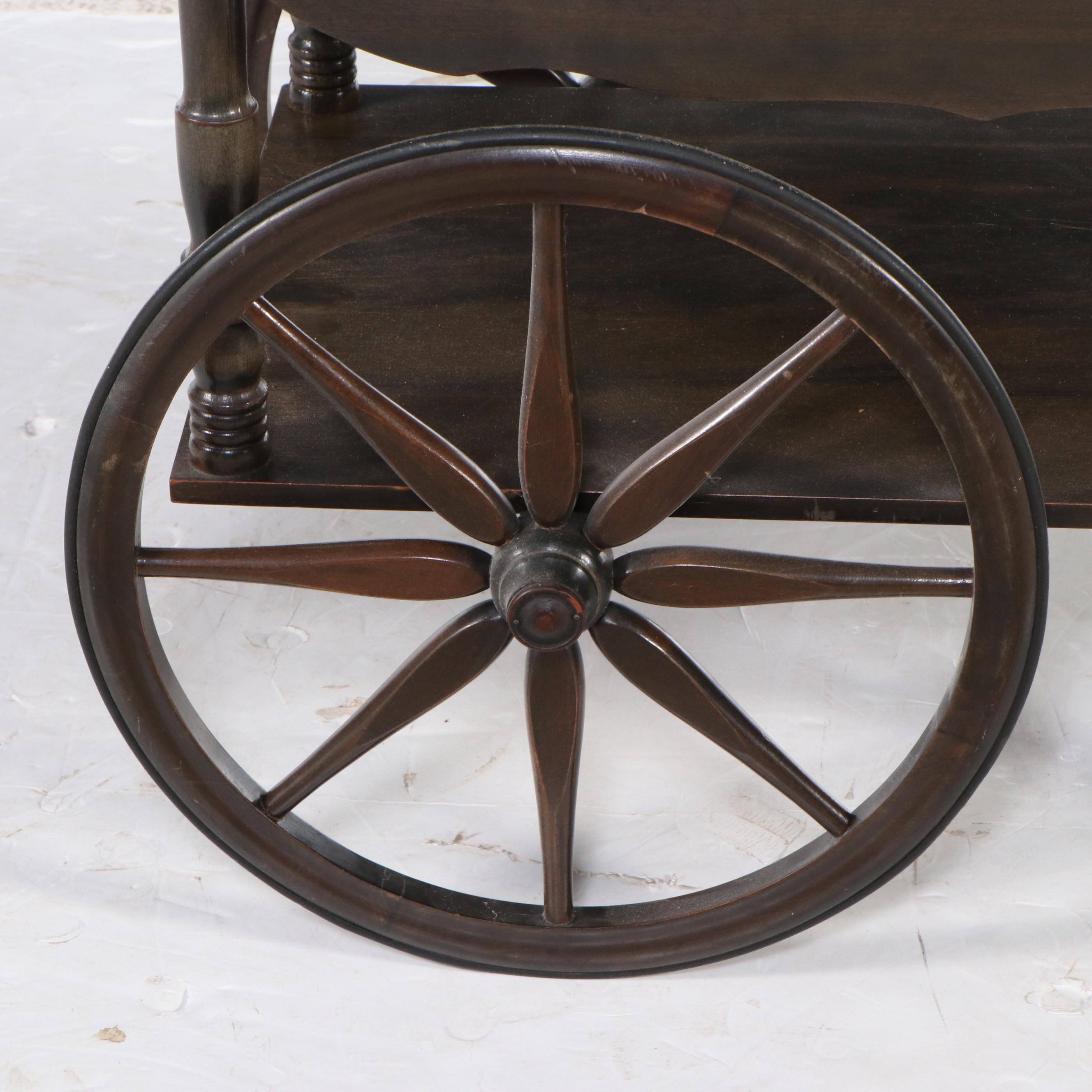 Wood Drop-Leaf Tray-Top Serving Cart, Late 20th Century