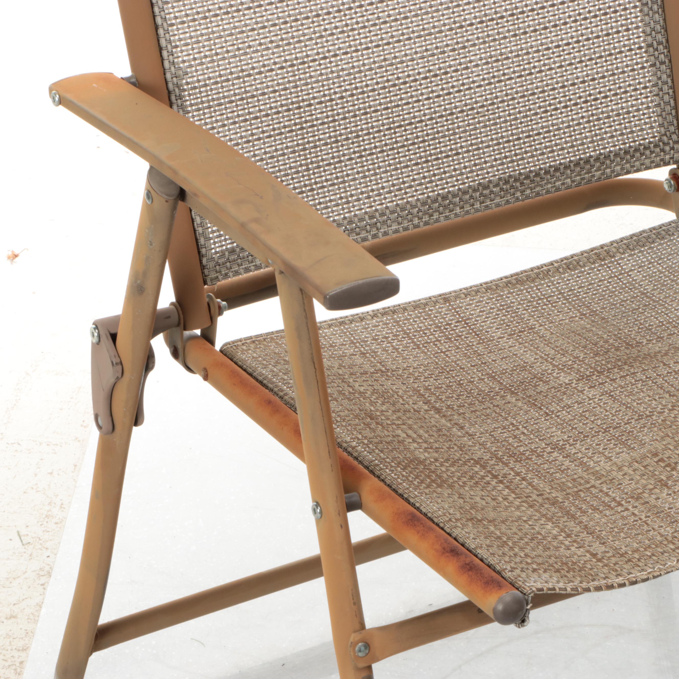 Pair of Metal and Mesh Folding Patio Chairs with Accent Table