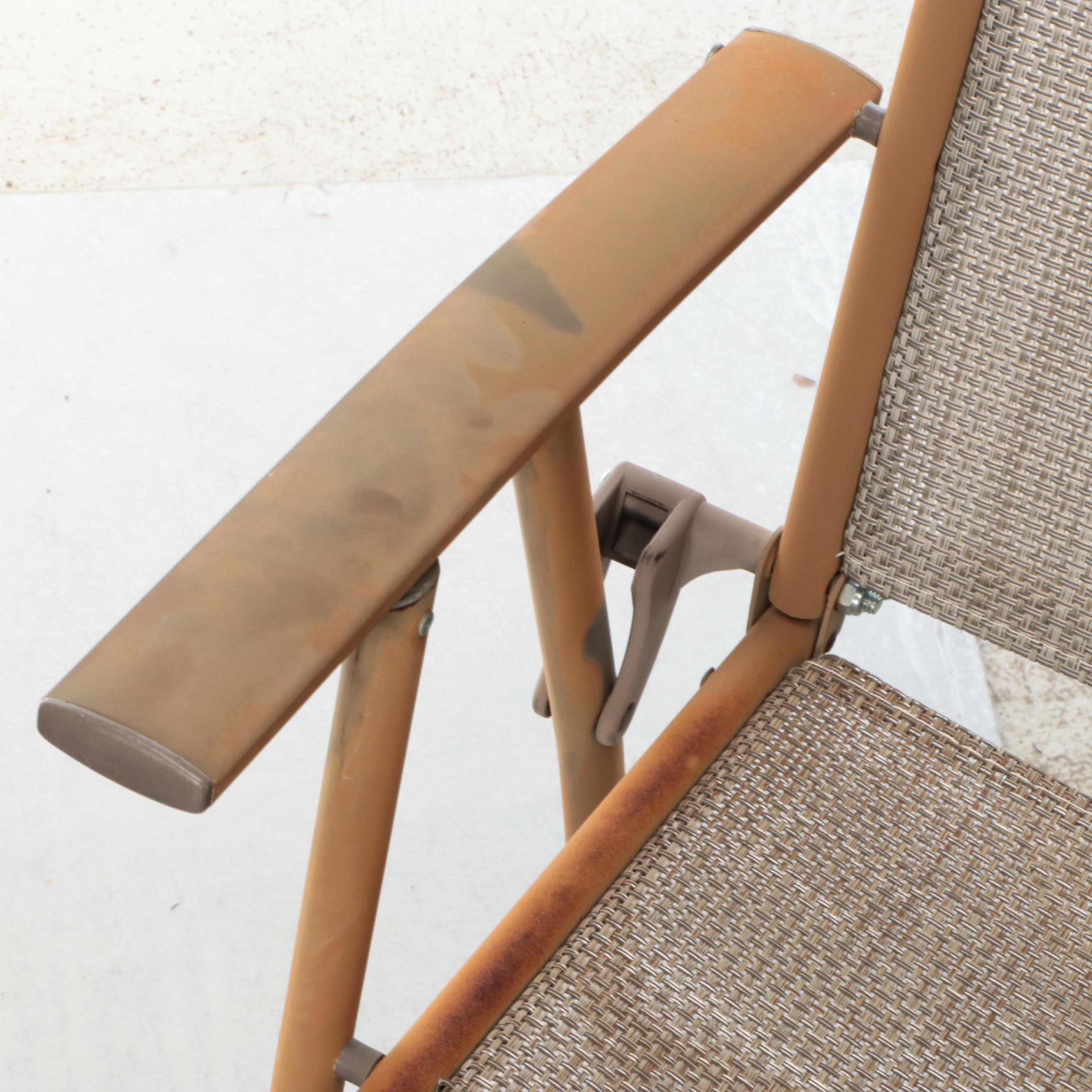 Pair of Metal and Mesh Folding Patio Chairs with Accent Table