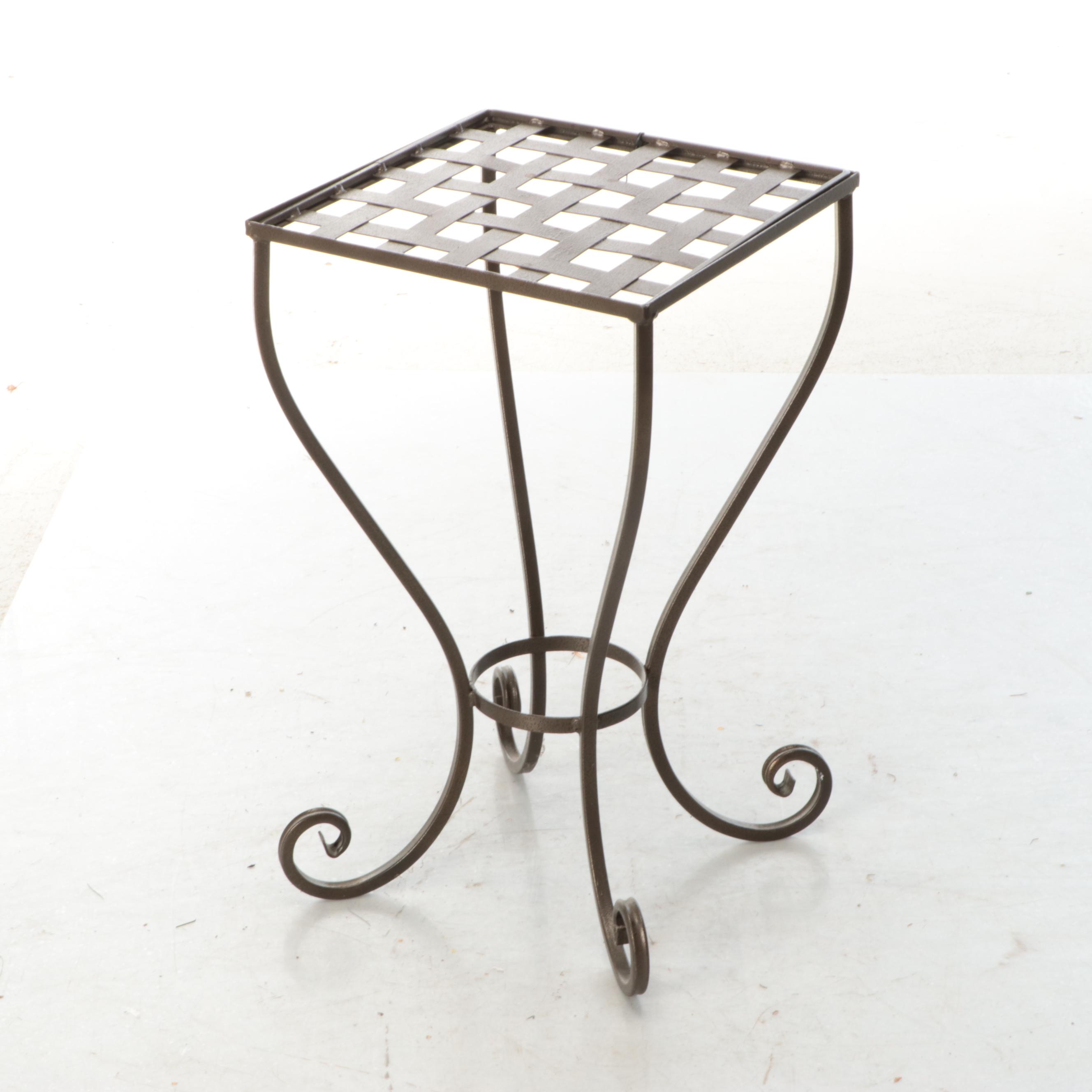 Pair of Metal and Mesh Folding Patio Chairs with Accent Table