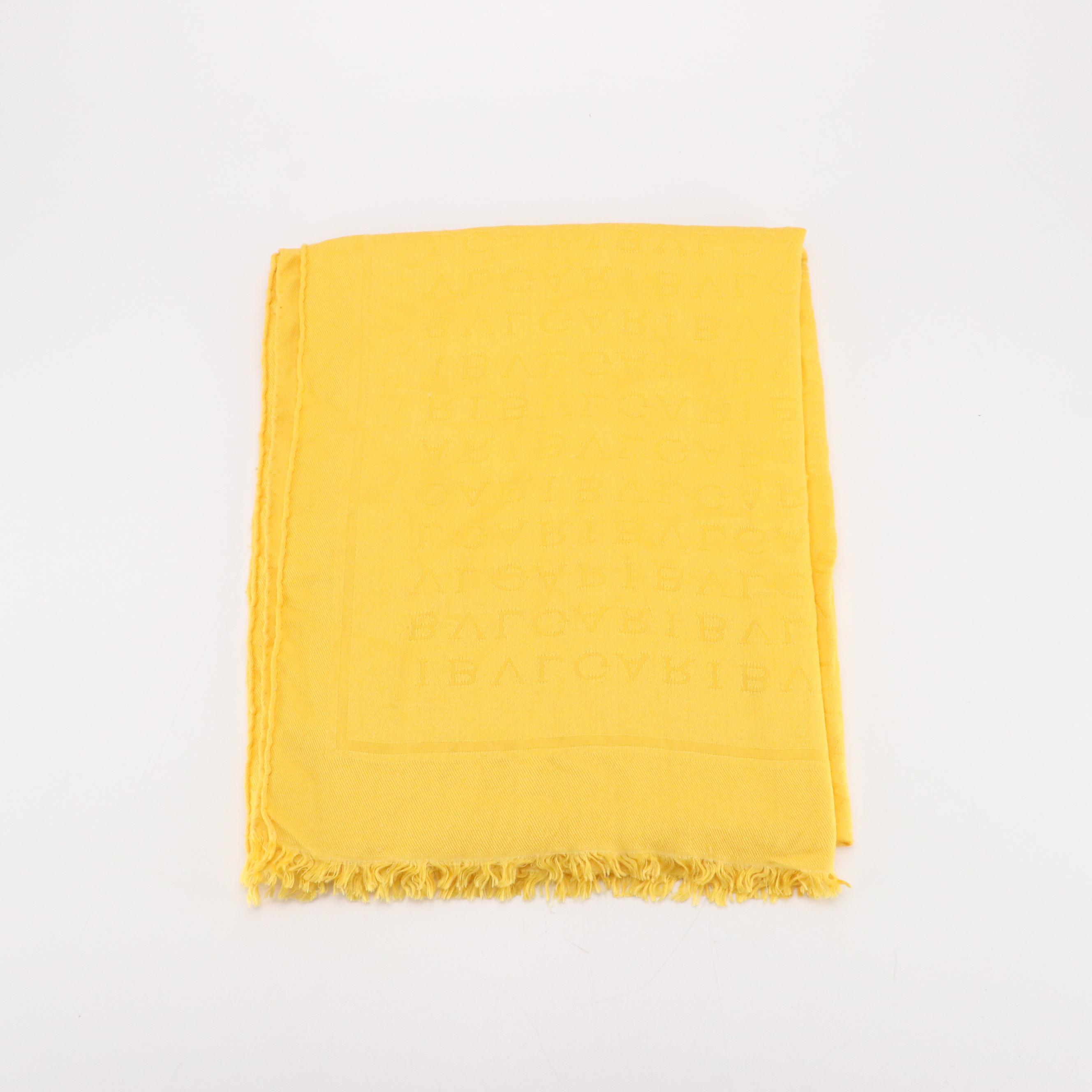 BVLGARI Scarf/Shawl in Yellow Monogrammed Silk and Wool Blend