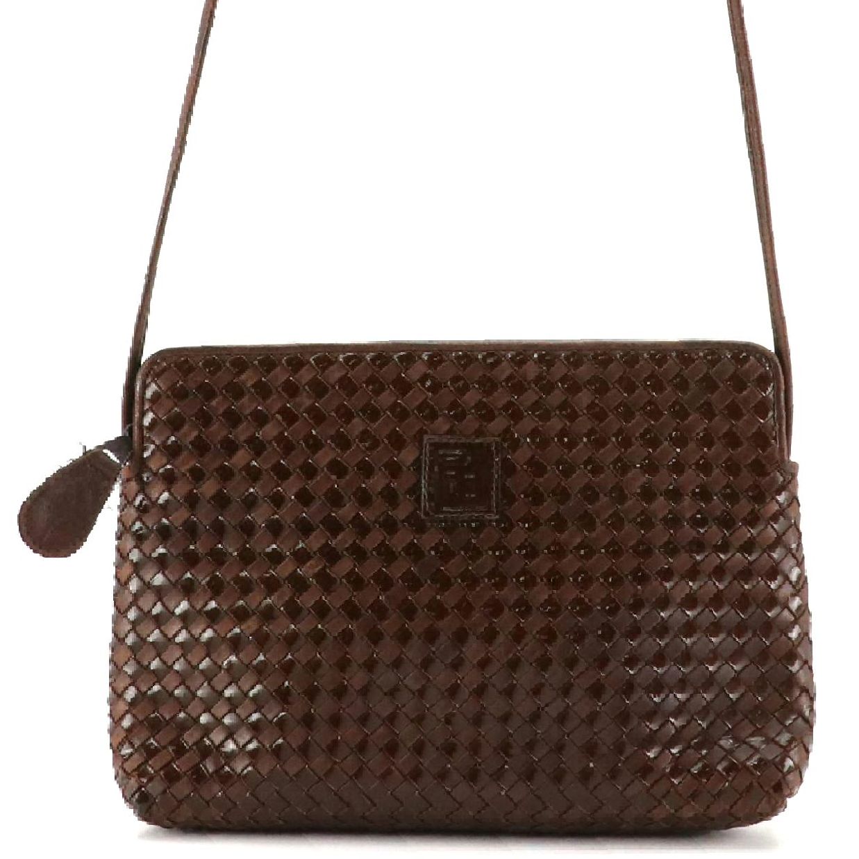 Fendi Crossbody Bag in Brown Woven Leather and Patent Leather